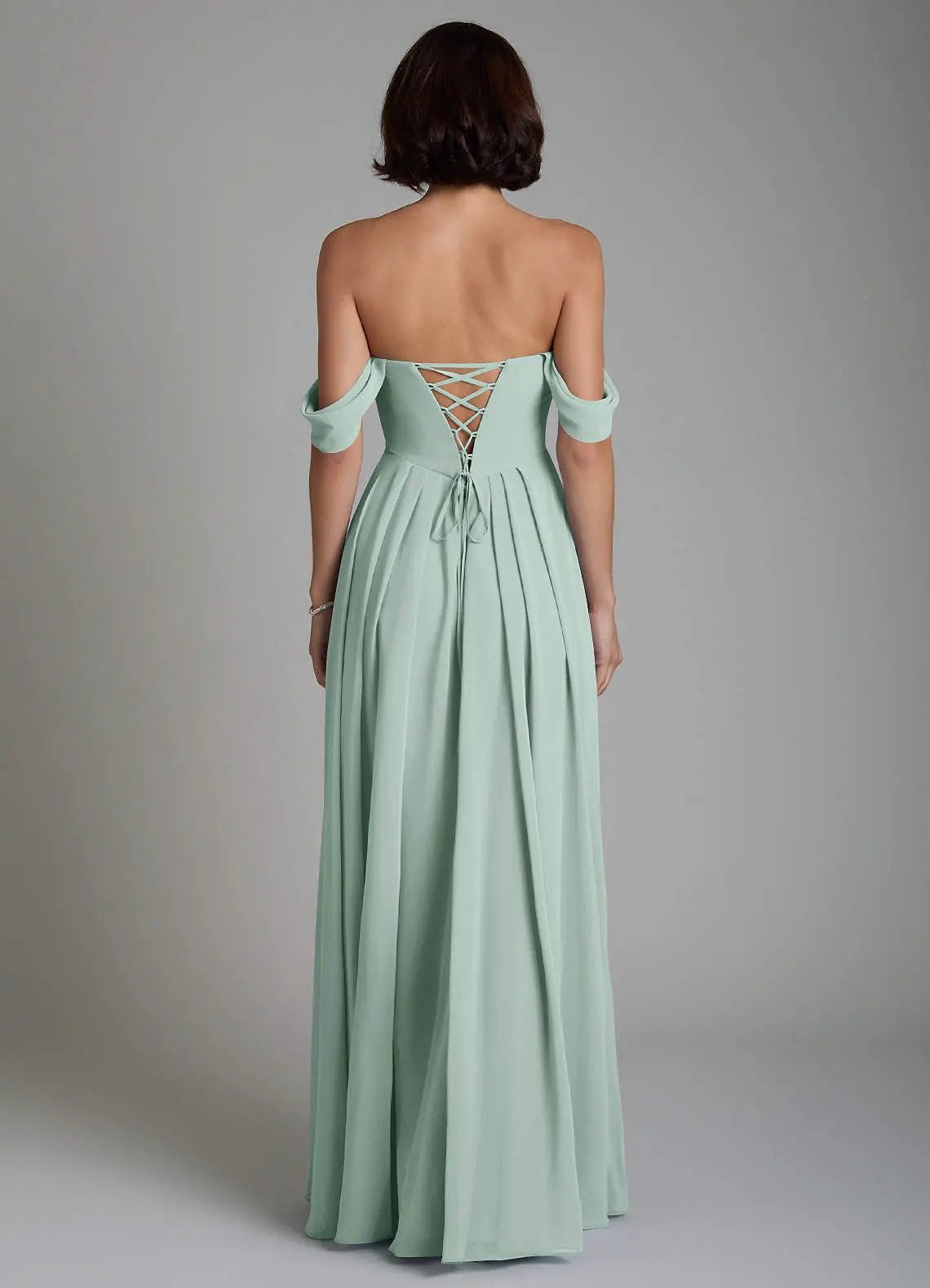 Loisa A-Line Off-the-Shoulder Chiffon Bridesmaid Dress in Agave