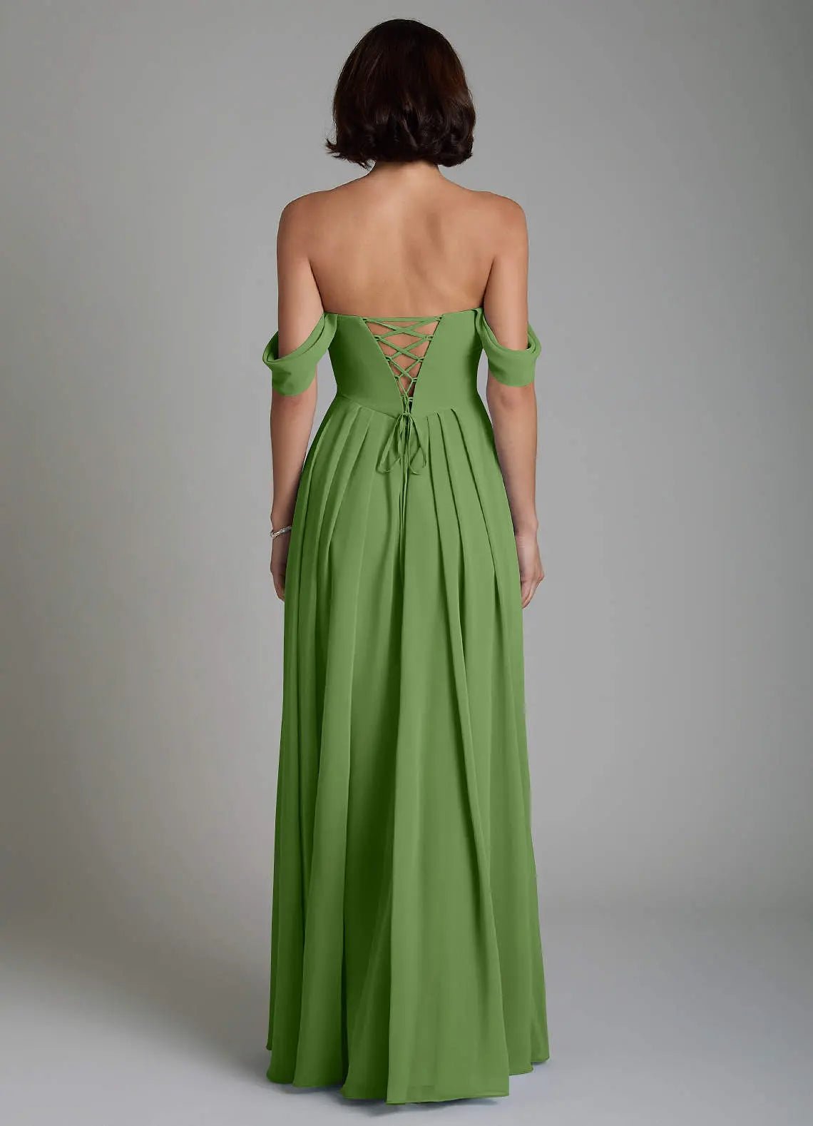 Loisa A-Line Off-the-Shoulder Chiffon Bridesmaid Dress in Basil
