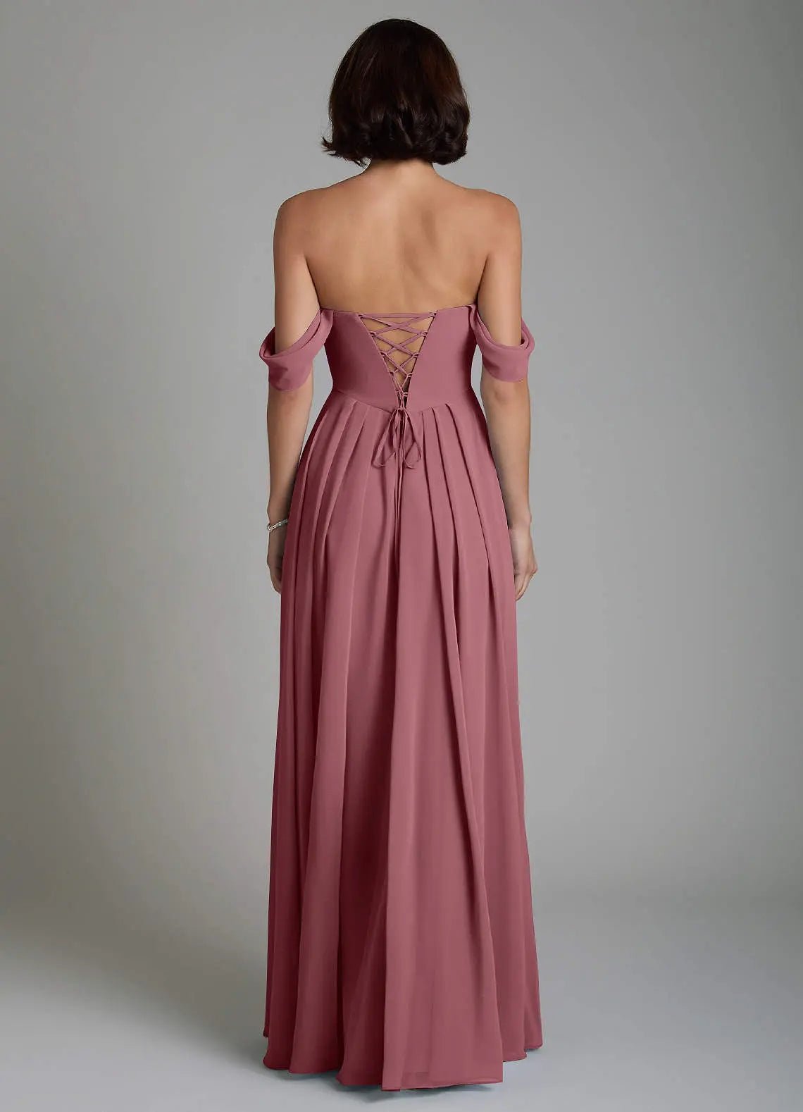 Loisa A-Line Off-the-Shoulder Chiffon Bridesmaid Dress in Desert Rose