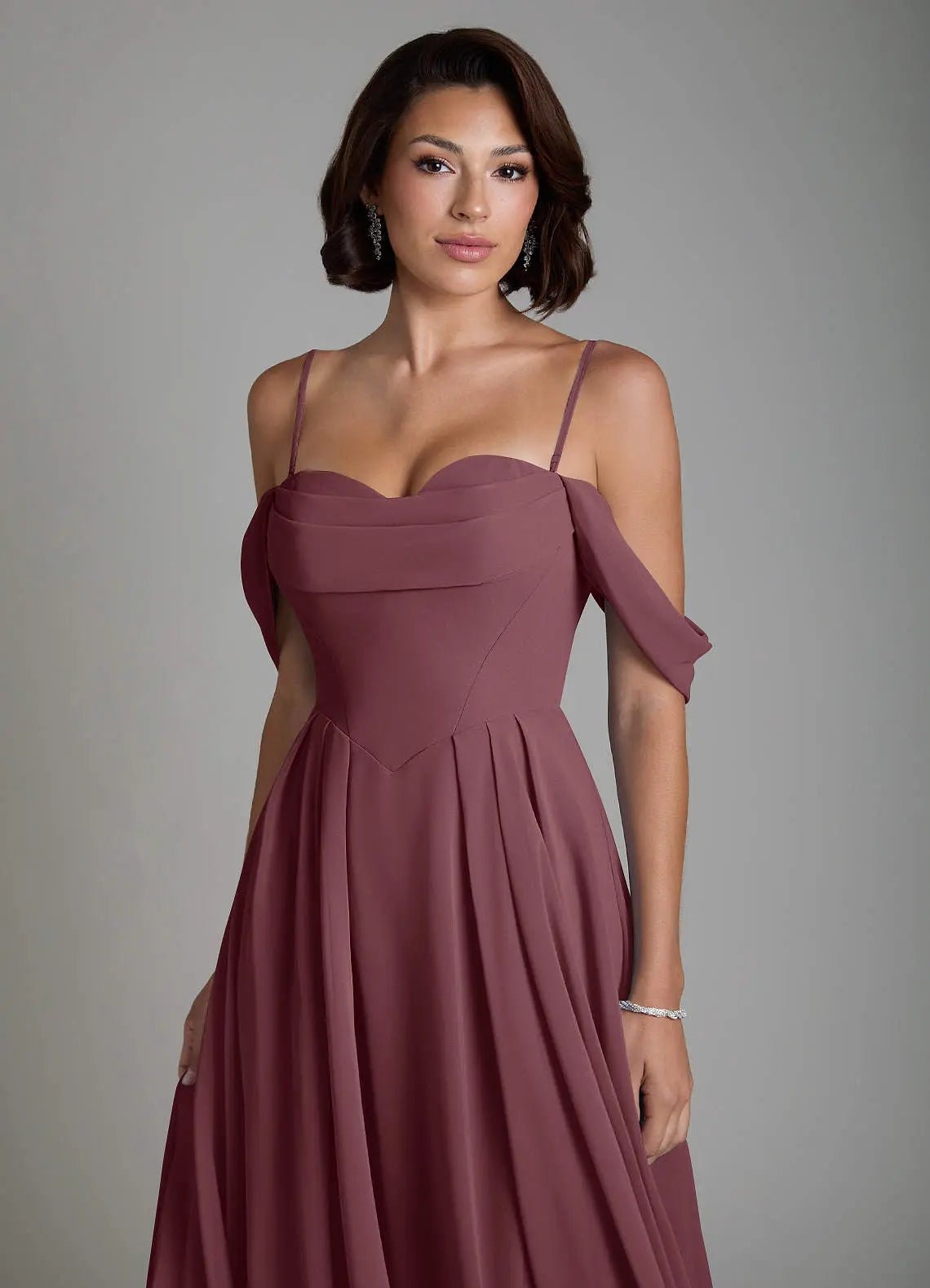 Loisa A-Line Off-the-Shoulder Chiffon Bridesmaid Dress in Sangria