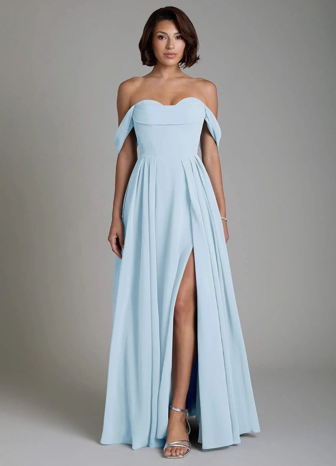 Loisa A-Line Off-the-Shoulder Chiffon Bridesmaid Dress in Sky Blue