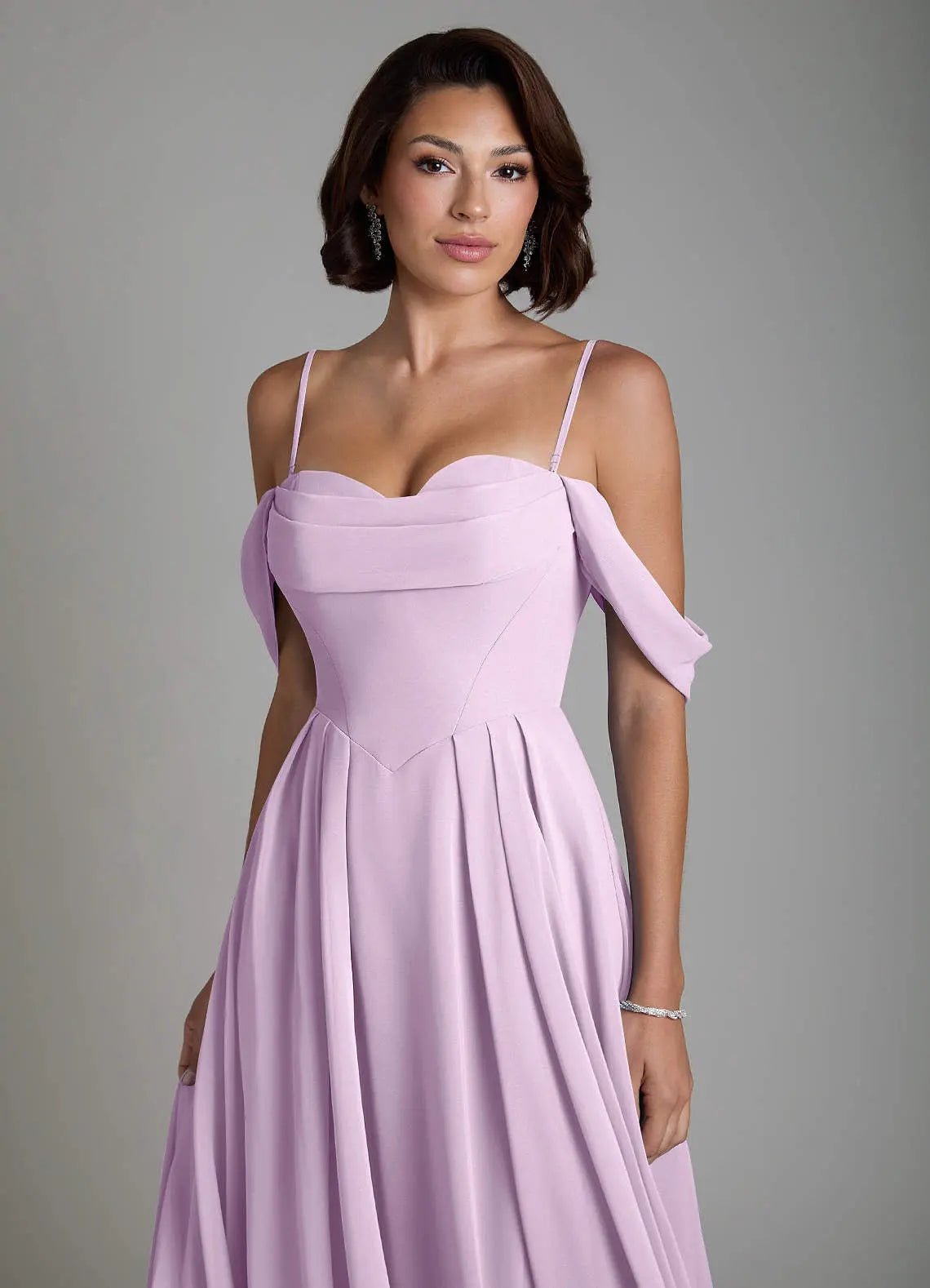 Loisa A-Line Off-the-Shoulder Chiffon Bridesmaid Dress in Frosted Lilac