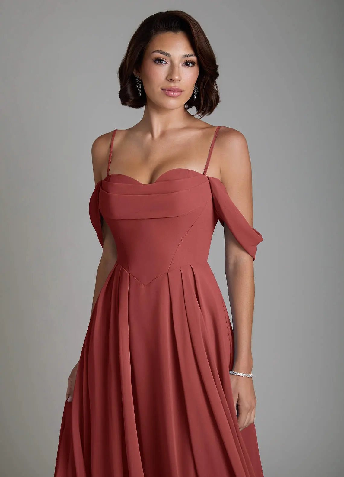 Loisa A-Line Off-the-Shoulder Chiffon Bridesmaid Dress in Terracotta