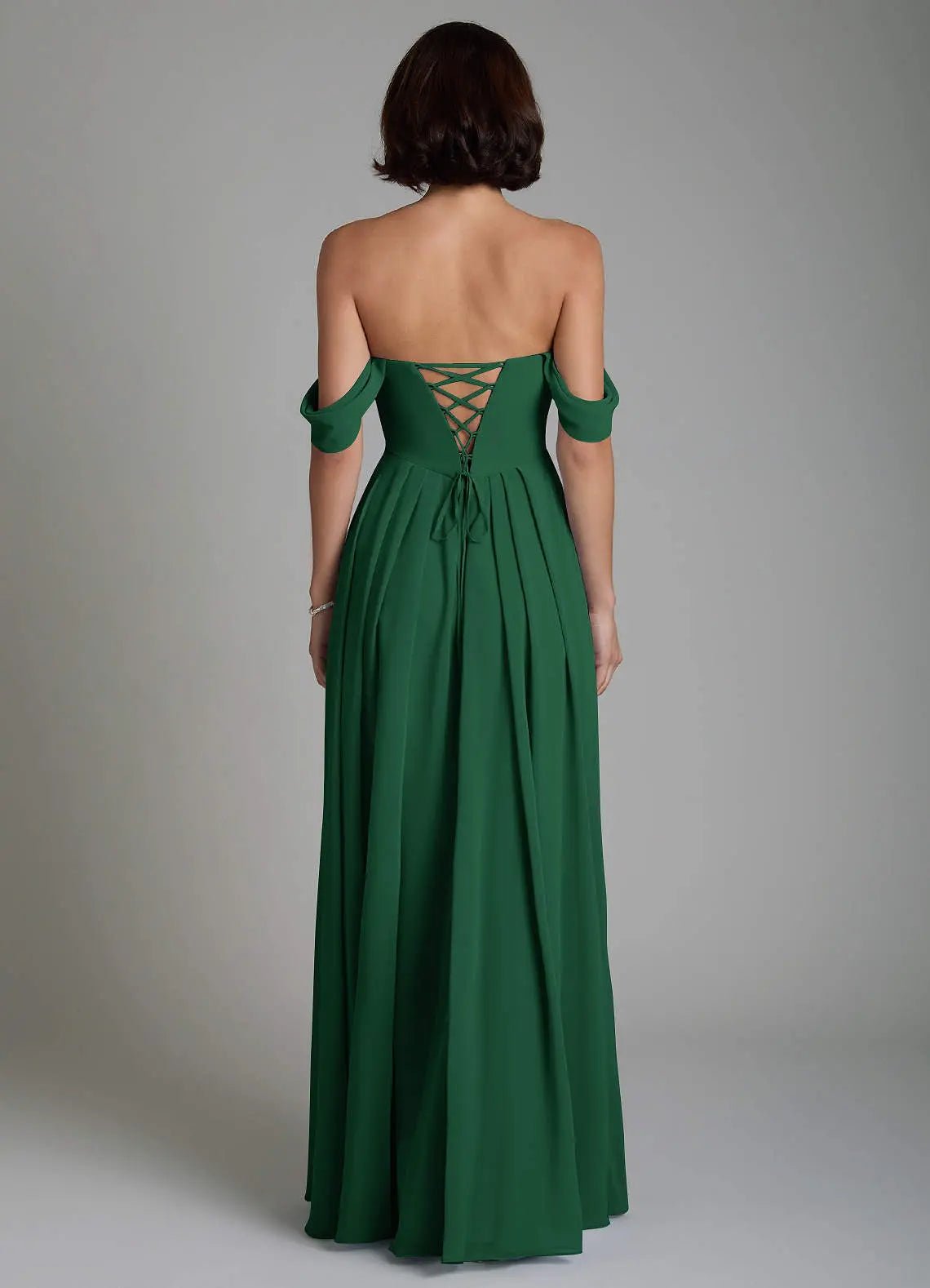 Loisa A-Line Off-the-Shoulder Chiffon Bridesmaid Dress in Dark Green