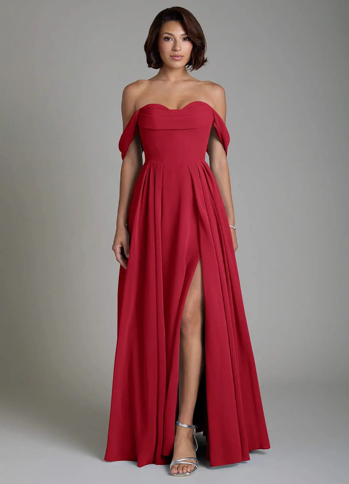 Loisa A-Line Off-the-Shoulder Chiffon Bridesmaid Dress in Burgundy
