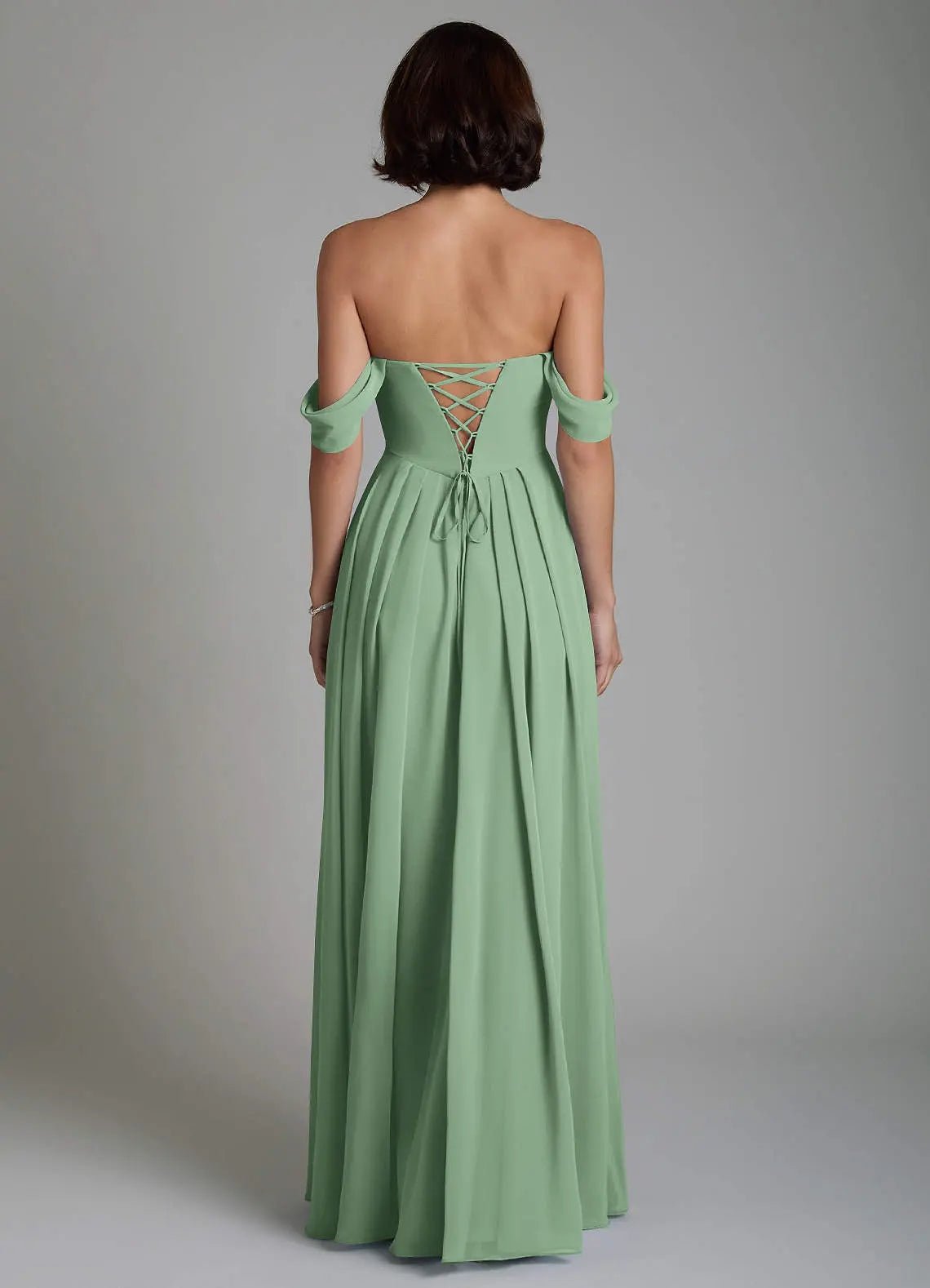 Loisa A-Line Off-the-Shoulder Chiffon Bridesmaid Dress in Matcha