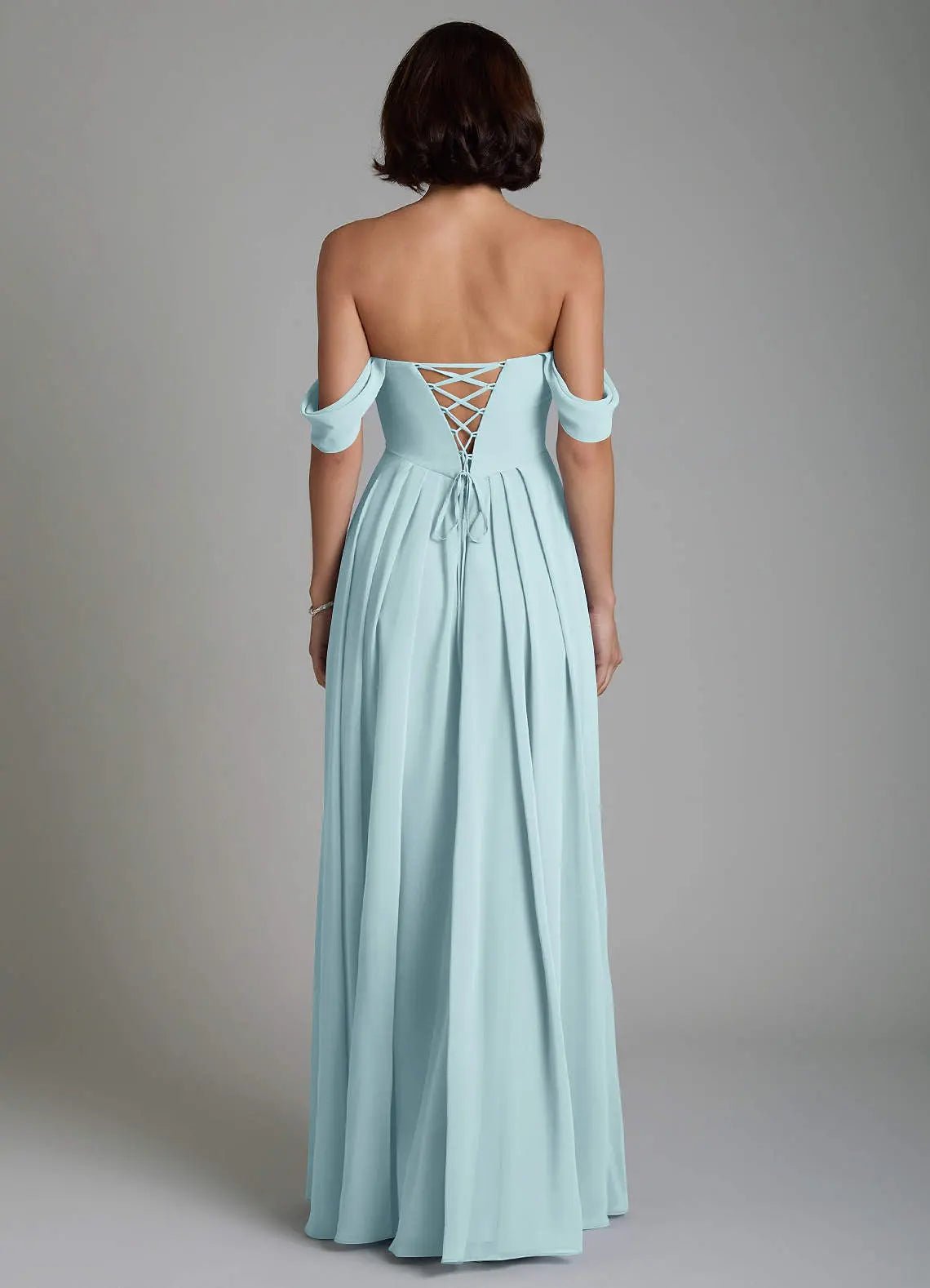 Loisa A-Line Off-the-Shoulder Chiffon Bridesmaid Dress in Ice
