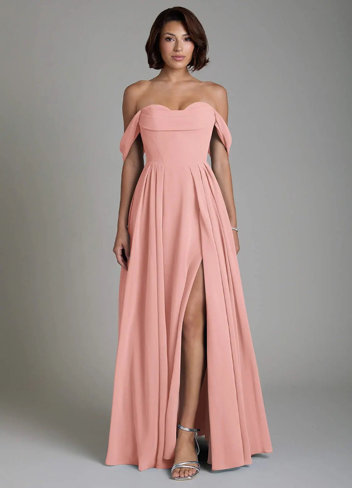 Loisa A-Line Off-the-Shoulder Chiffon Bridesmaid Dress in Rosette