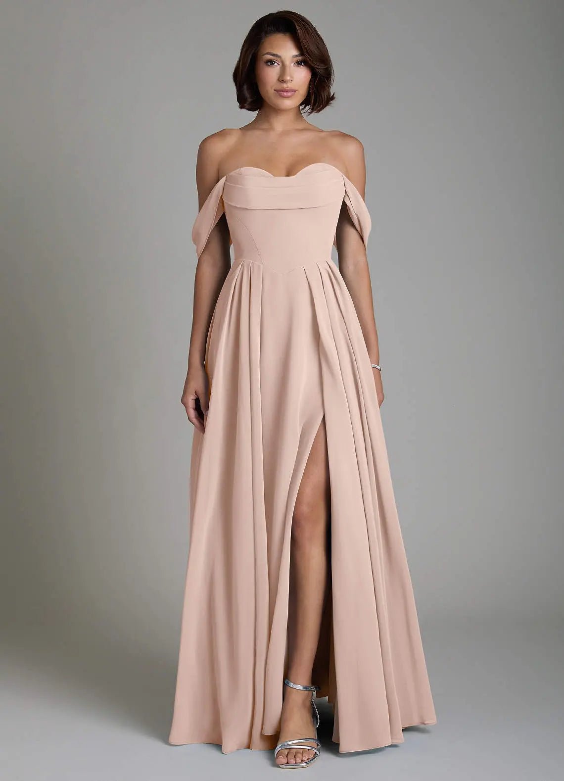Loisa A-Line Off-the-Shoulder Chiffon Bridesmaid Dress in English Rose