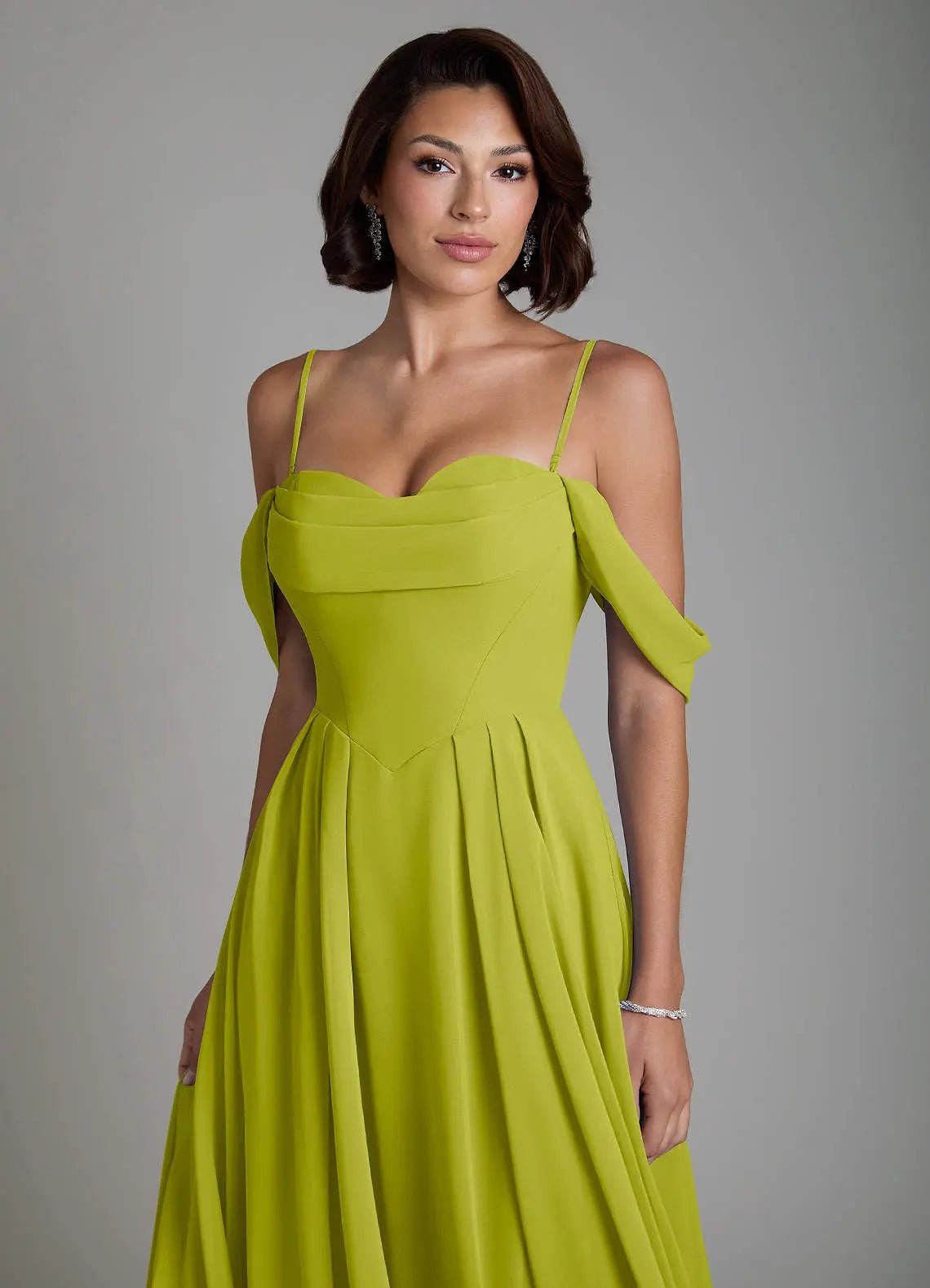 Loisa A-Line Off-the-Shoulder Chiffon Bridesmaid Dress in Lemongrass