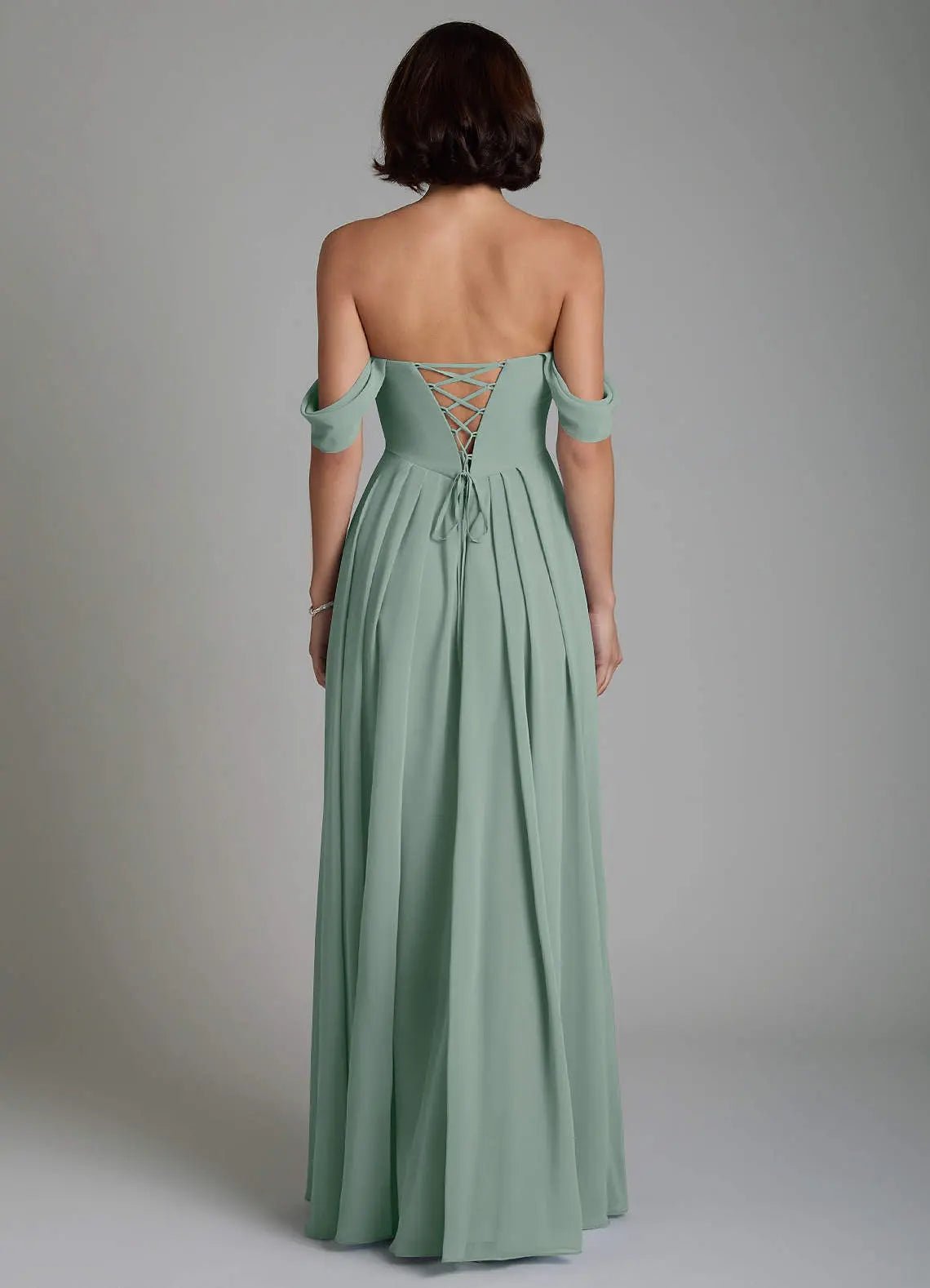 Loisa A-Line Off-the-Shoulder Chiffon Bridesmaid Dress in Silver Sage