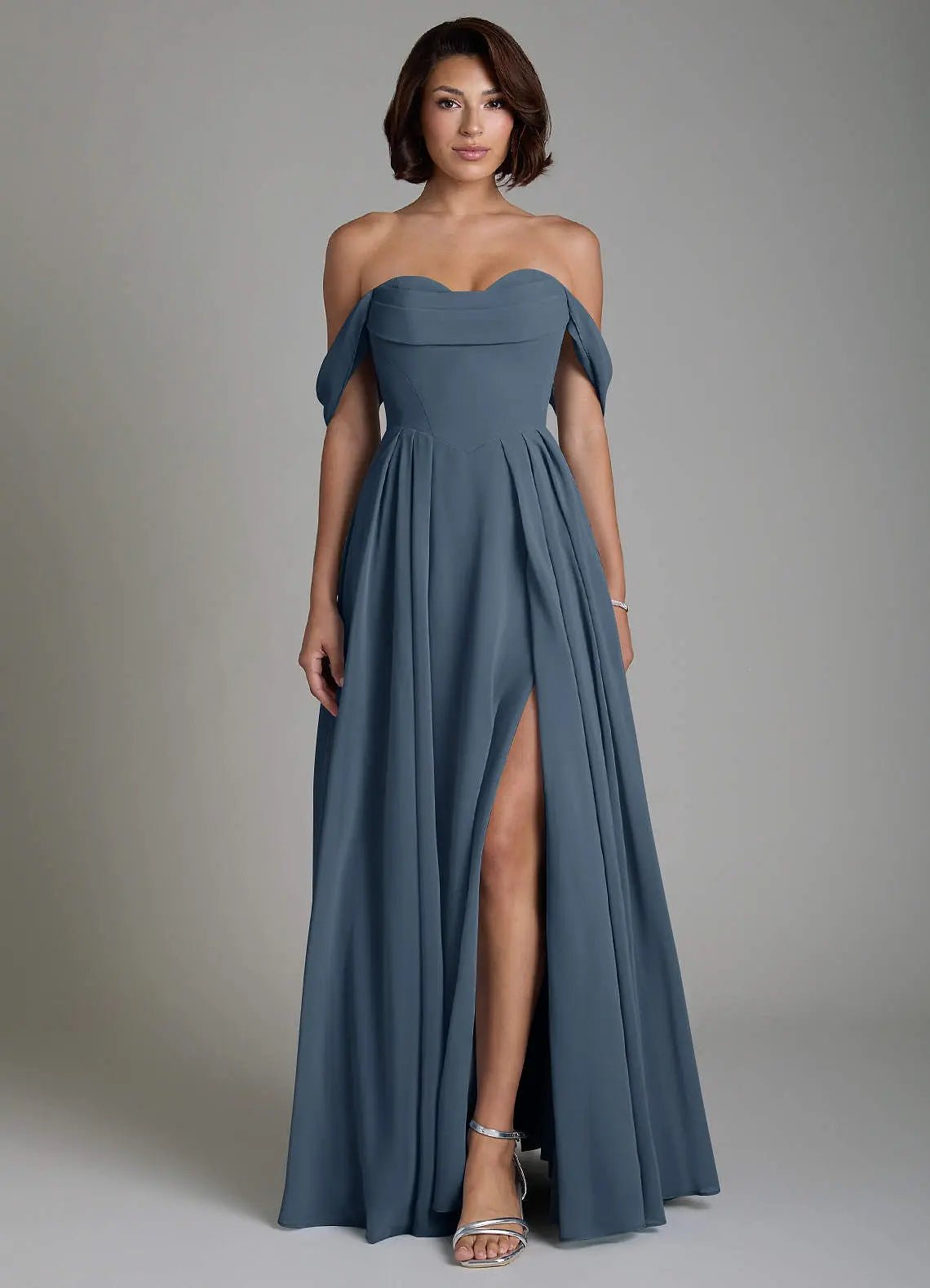 Loisa A-Line Off-the-Shoulder Chiffon Bridesmaid Dress in Neptune