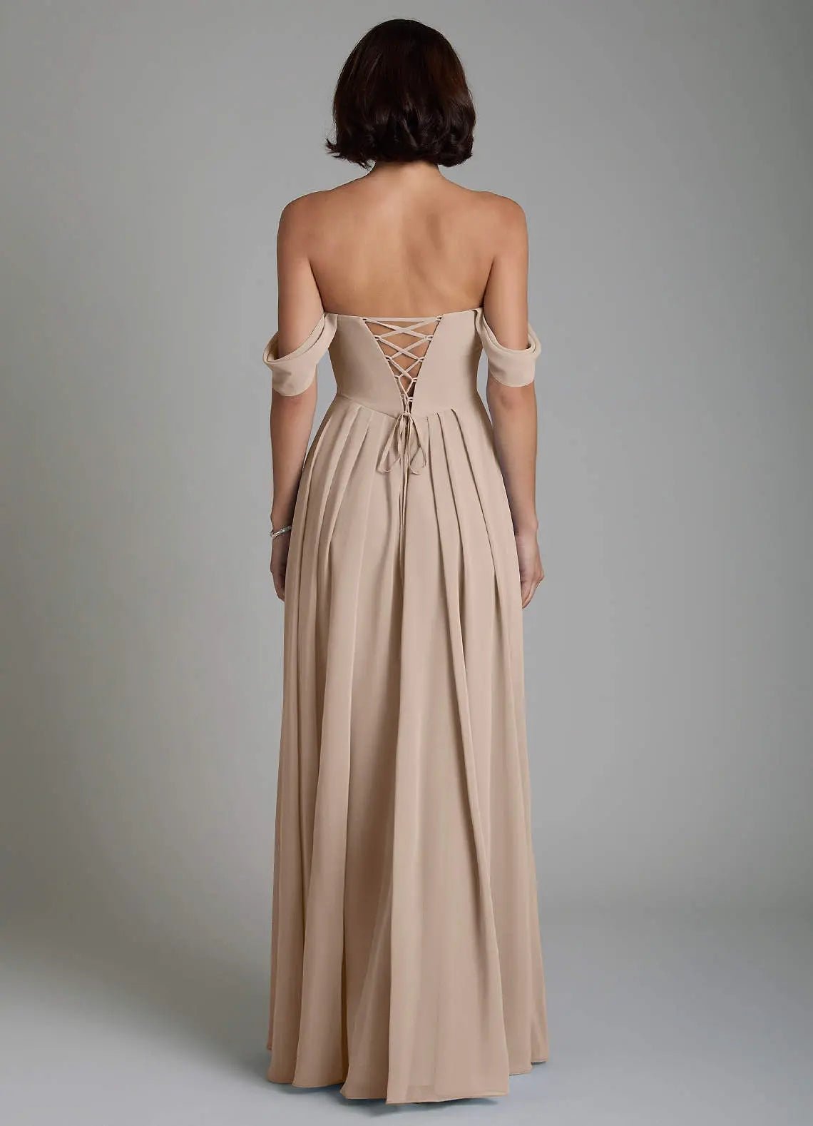Loisa A-Line Off-the-Shoulder Chiffon Bridesmaid Dress in Taupe