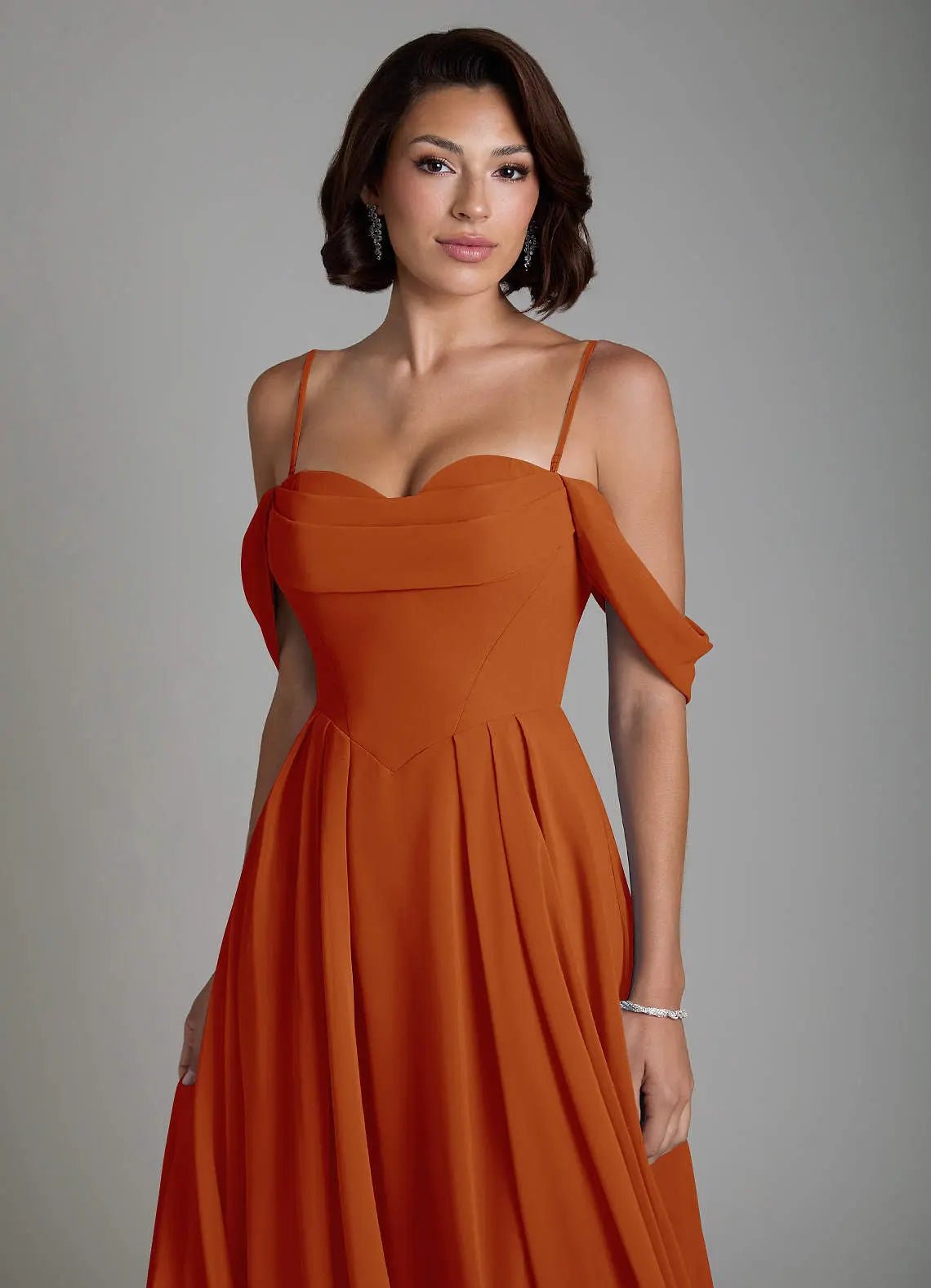 Loisa A-Line Off-the-Shoulder Chiffon Bridesmaid Dress in Paprika