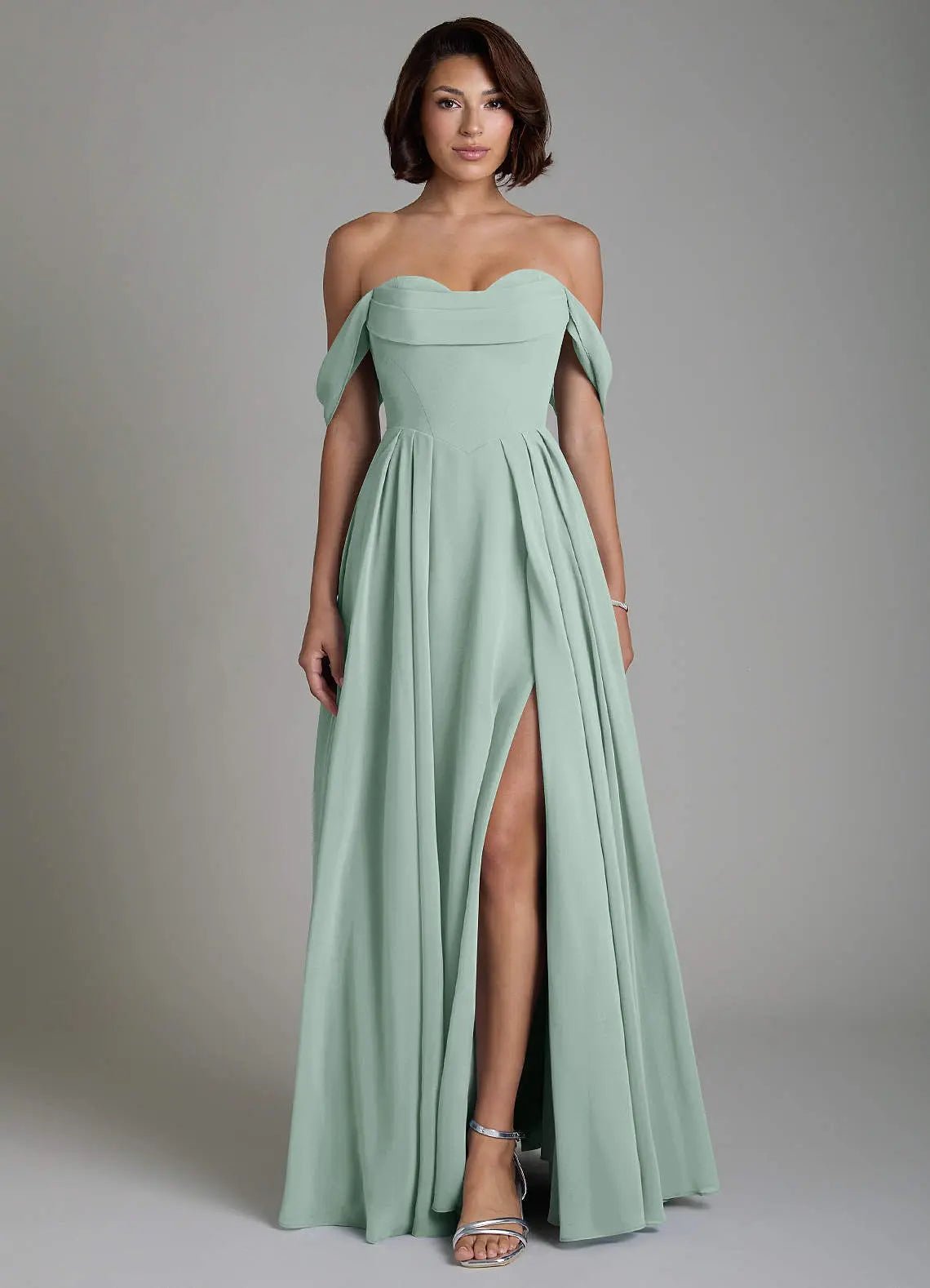 Loisa A-Line Off-the-Shoulder Chiffon Bridesmaid Dress in Agave