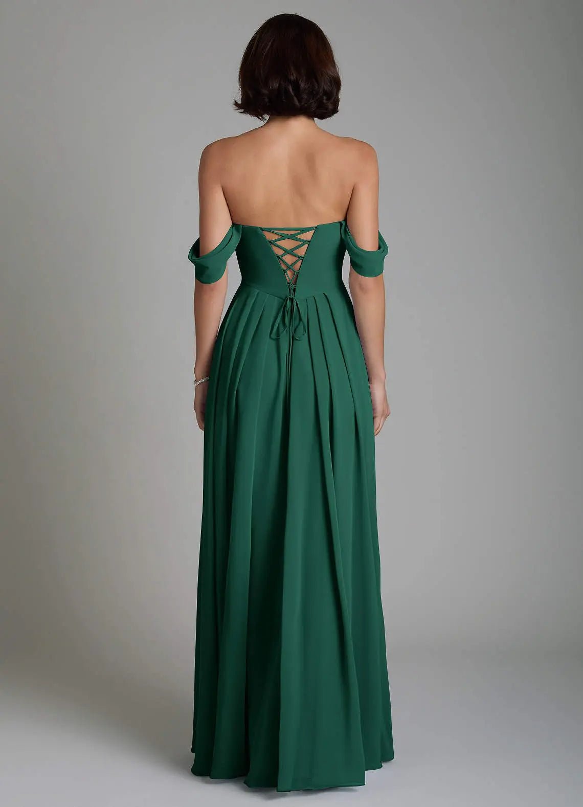 Loisa A-Line Off-the-Shoulder Chiffon Bridesmaid Dress in Emerald