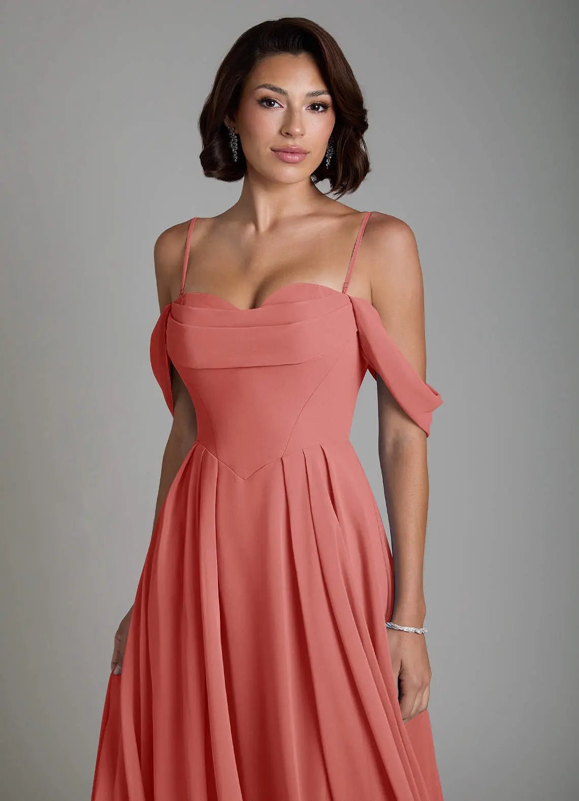 Loisa A-Line Off-the-Shoulder Chiffon Bridesmaid Dress in Antique Rose