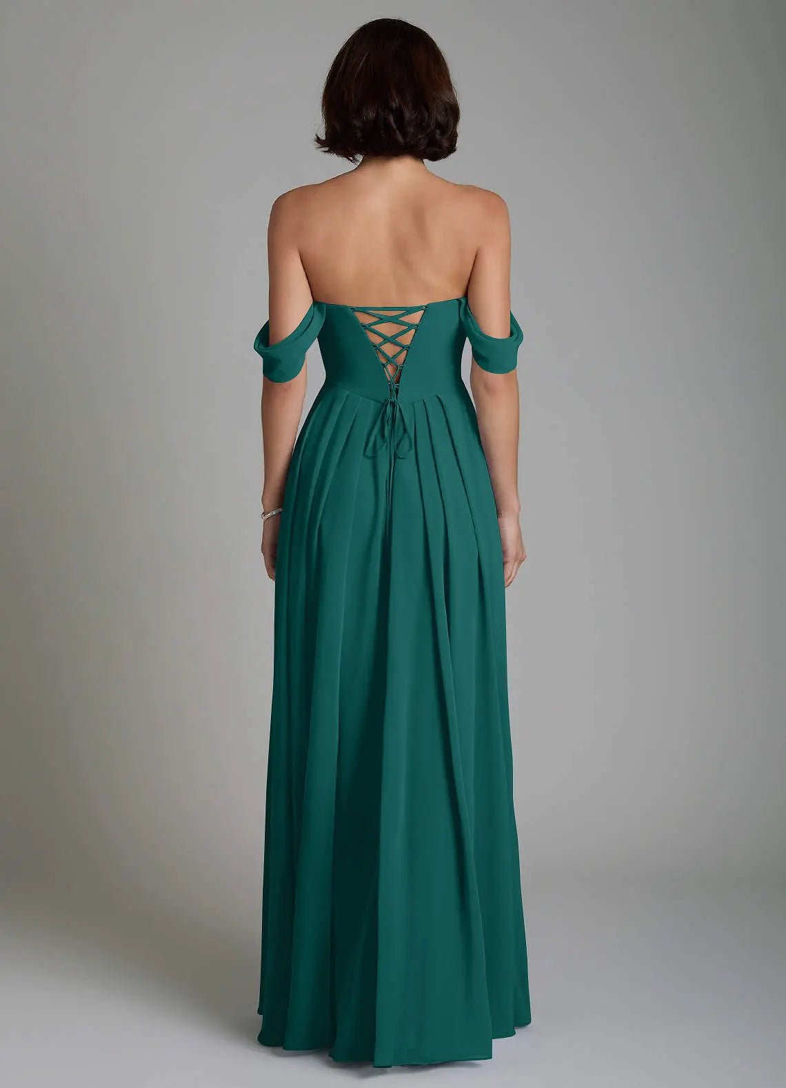 Loisa A-Line Off-the-Shoulder Chiffon Bridesmaid Dress in Pine