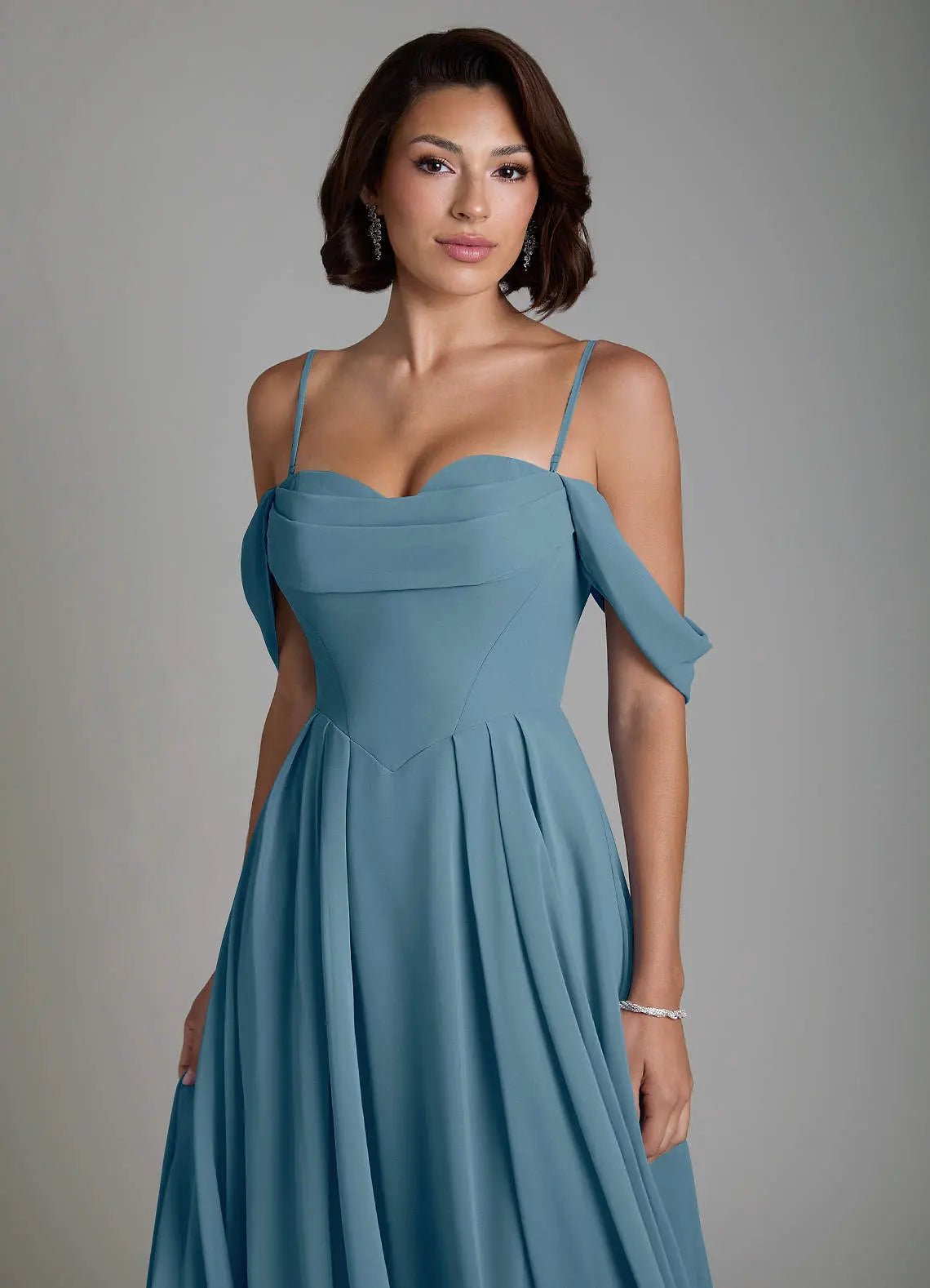 Loisa A-Line Off-the-Shoulder Chiffon Bridesmaid Dress in Bermuda