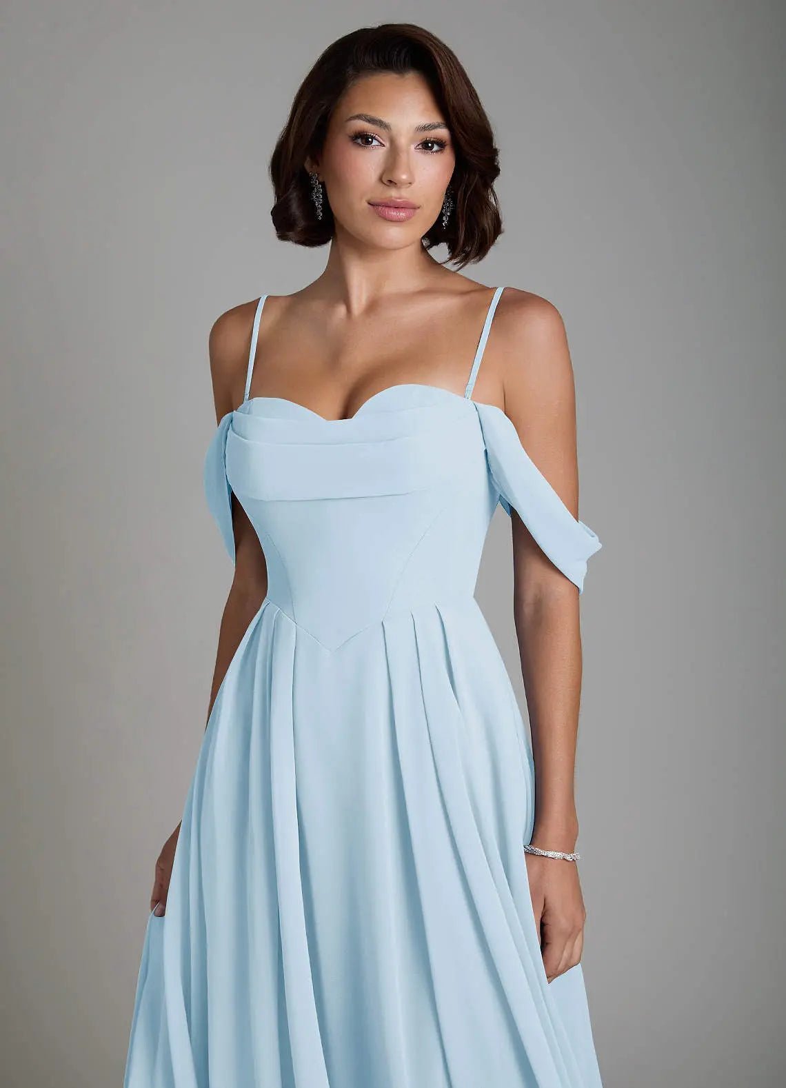 Loisa A-Line Off-the-Shoulder Chiffon Bridesmaid Dress in Sky Blue