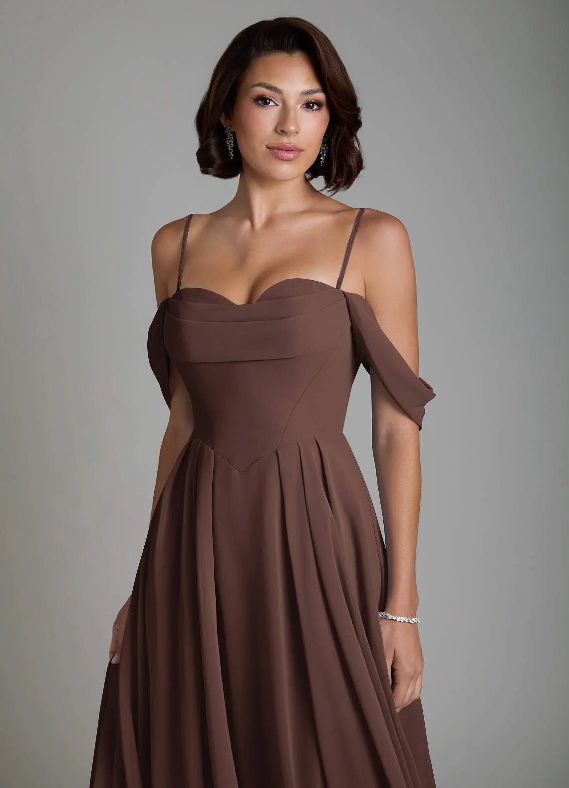 Loisa A-Line Off-the-Shoulder Chiffon Bridesmaid Dress in Ganache