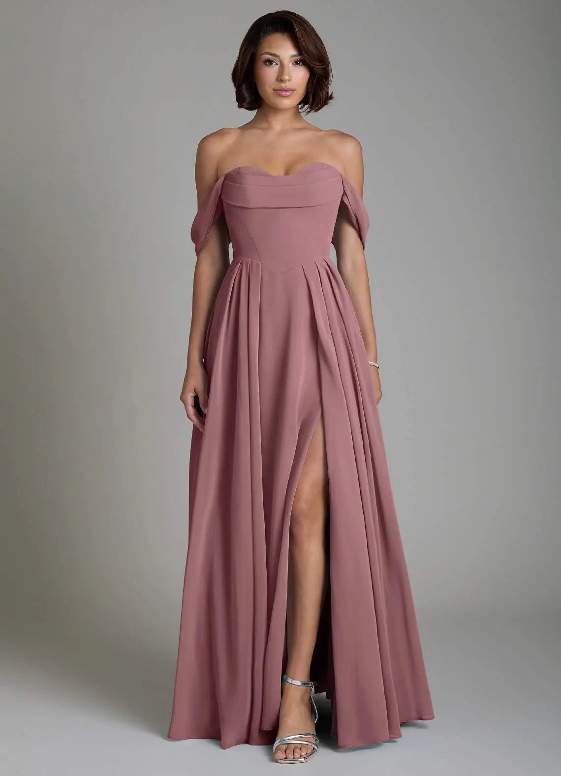 Loisa A-Line Off-the-Shoulder Chiffon Bridesmaid Dress in Amethyst