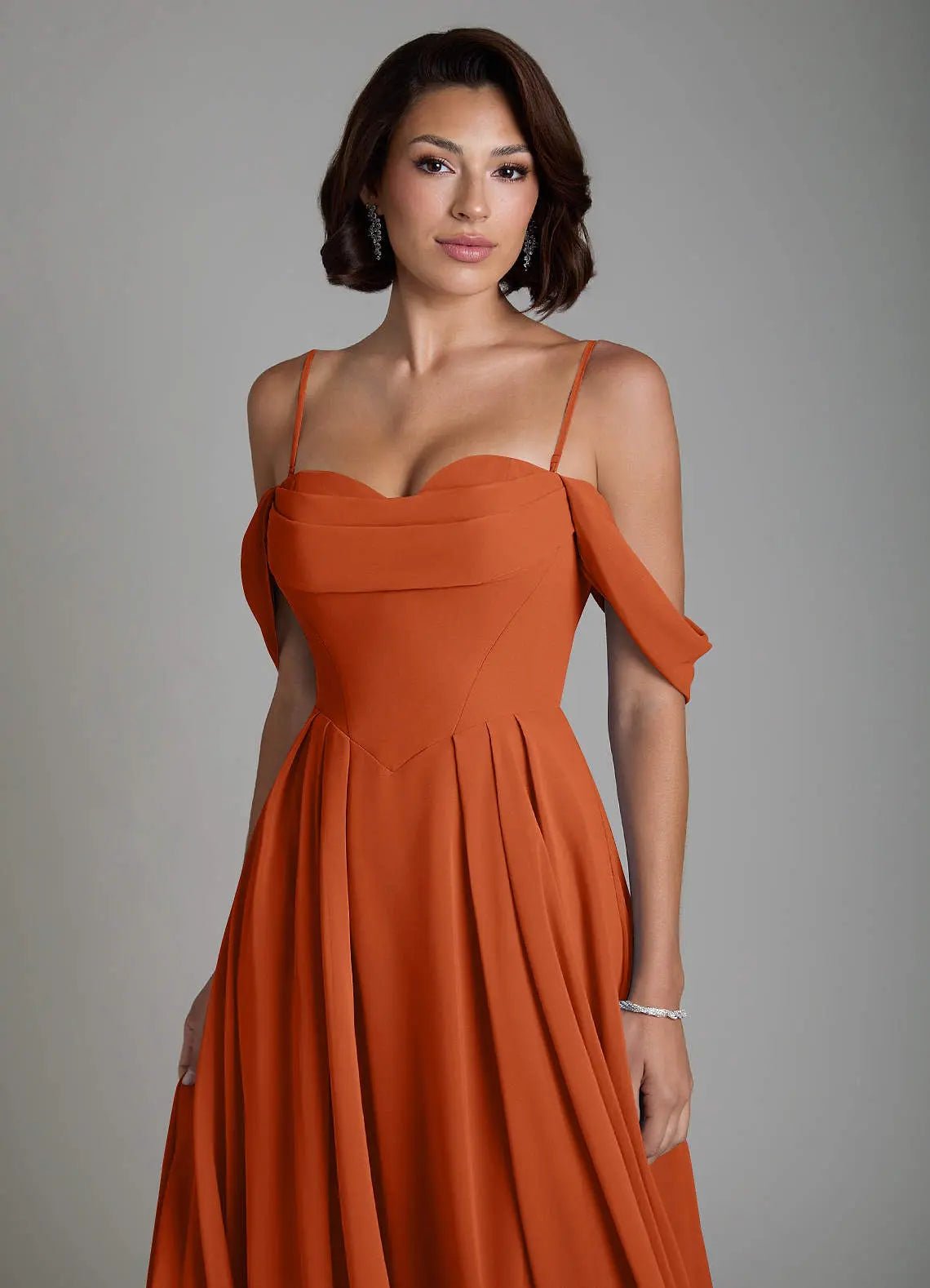 Loisa A-Line Off-the-Shoulder Chiffon Bridesmaid Dress in Burnt Orange
