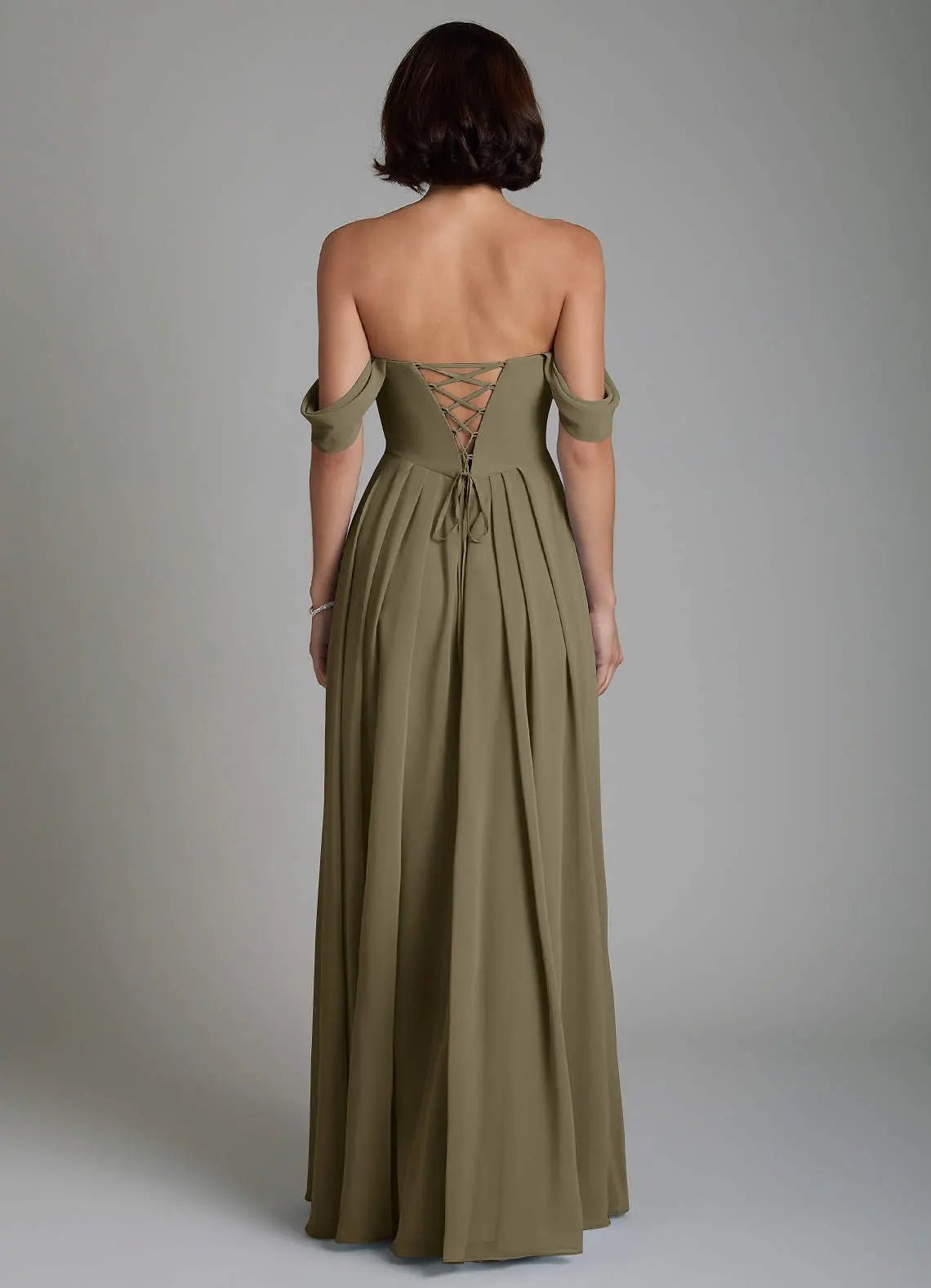 Loisa A-Line Off-the-Shoulder Chiffon Bridesmaid Dress in Willow Green