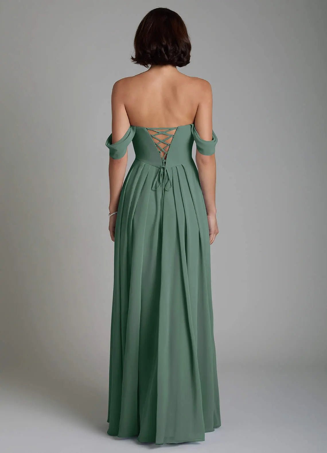 Loisa A-Line Off-the-Shoulder Chiffon Bridesmaid Dress in Sea Moss