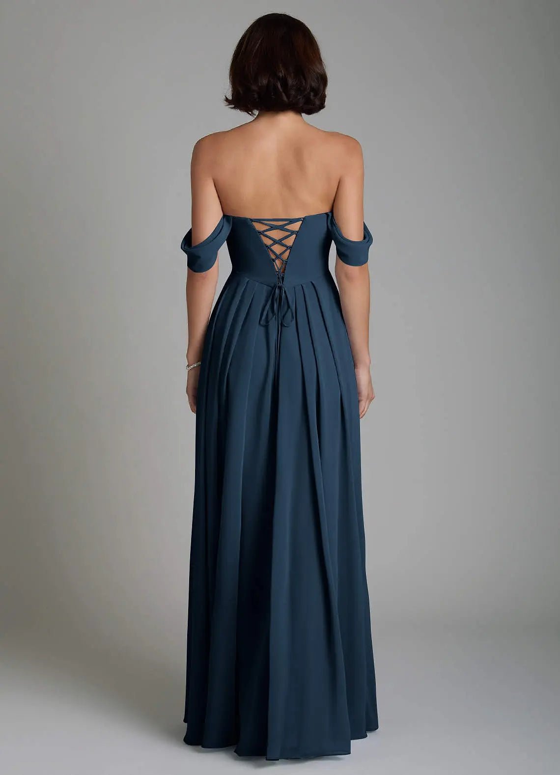 Loisa A-Line Off-the-Shoulder Chiffon Bridesmaid Dress in Dark Navy