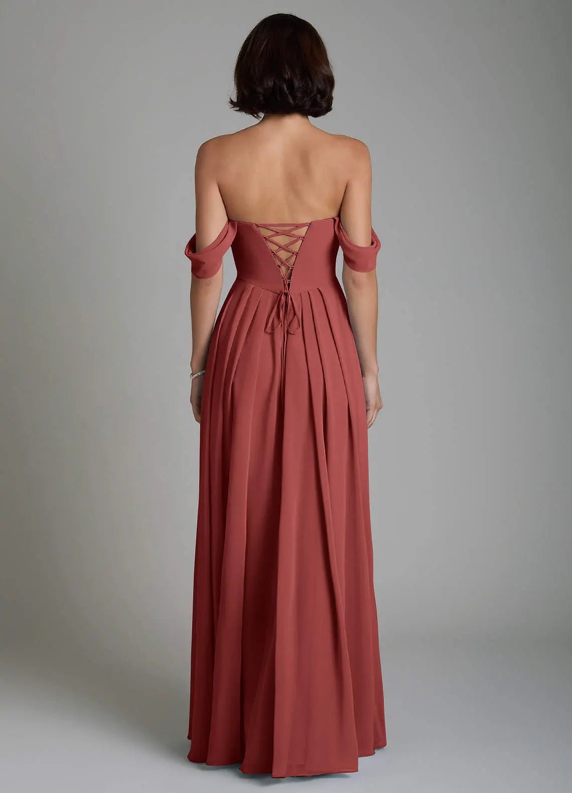 Loisa A-Line Off-the-Shoulder Chiffon Bridesmaid Dress in Terracotta
