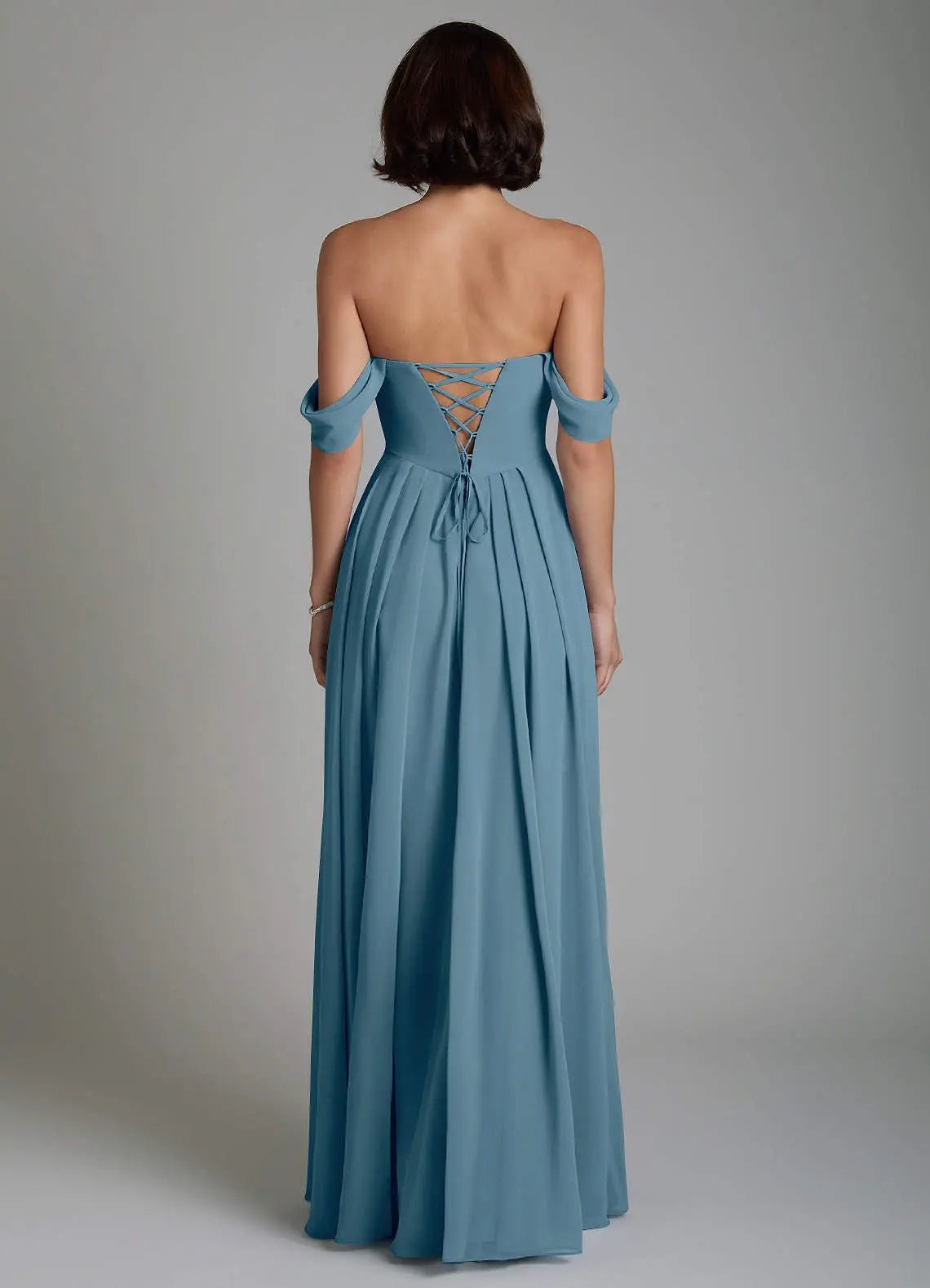 Loisa A-Line Off-the-Shoulder Chiffon Bridesmaid Dress in Bermuda