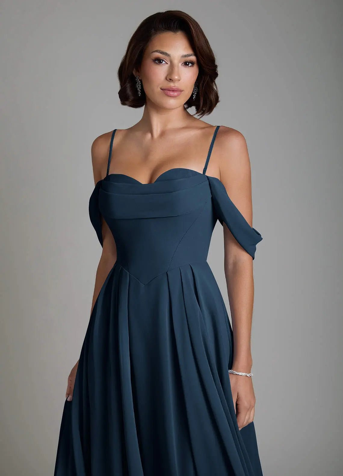 Loisa A-Line Off-the-Shoulder Chiffon Bridesmaid Dress in Dark Navy