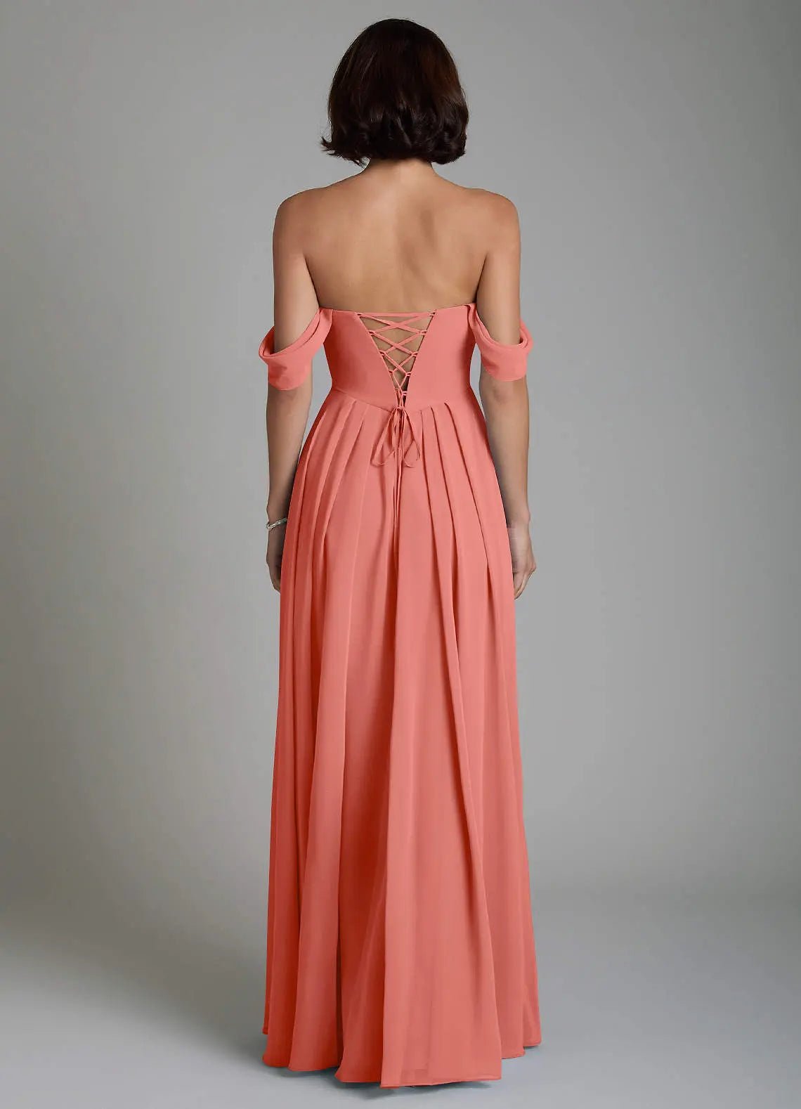 Loisa A-Line Off-the-Shoulder Chiffon Bridesmaid Dress in Salmon Pink