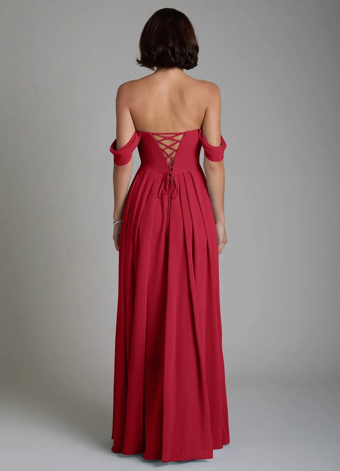 Loisa A-Line Off-the-Shoulder Chiffon Bridesmaid Dress in Burgundy