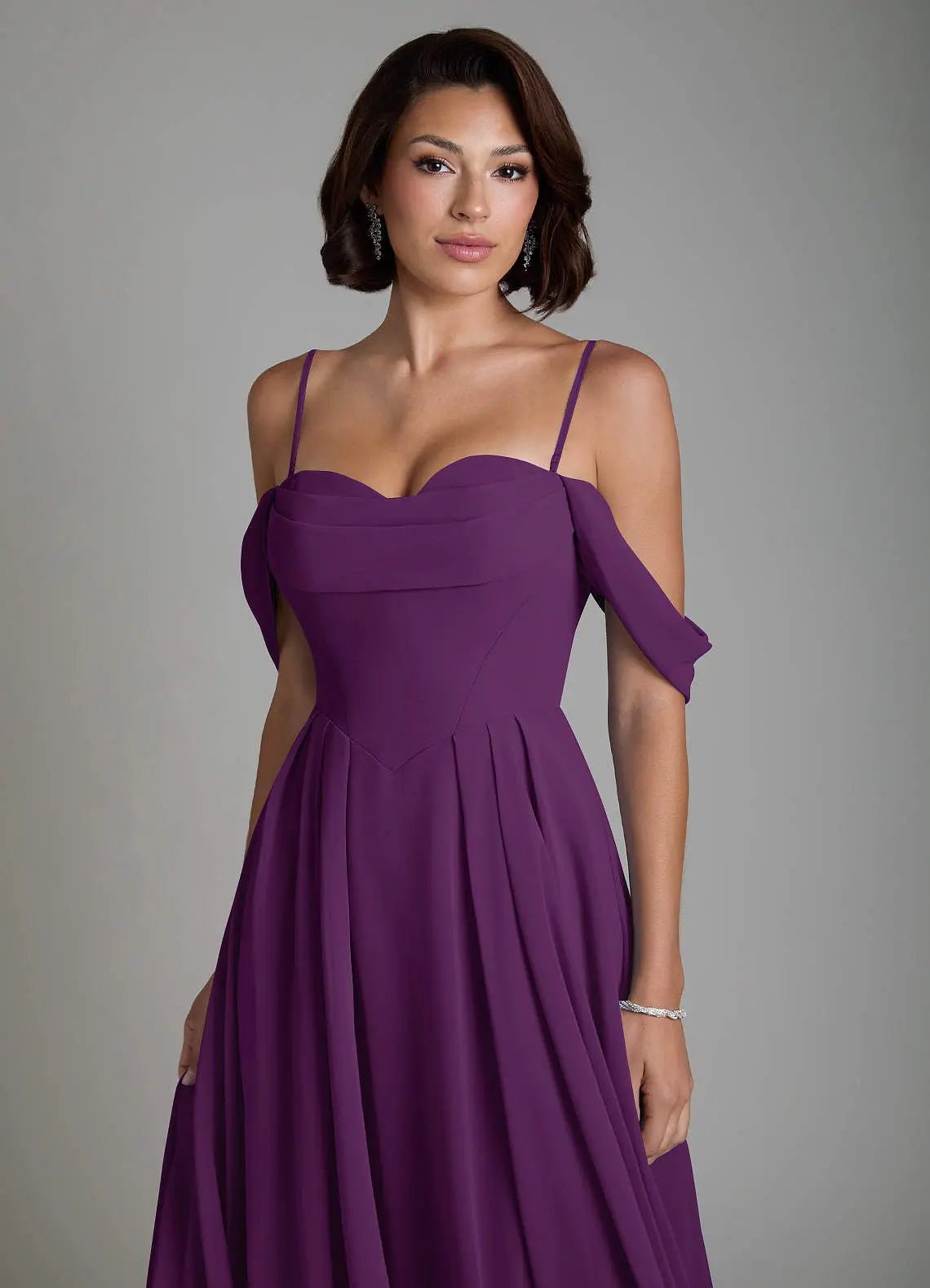 Loisa A-Line Off-the-Shoulder Chiffon Bridesmaid Dress in Grape