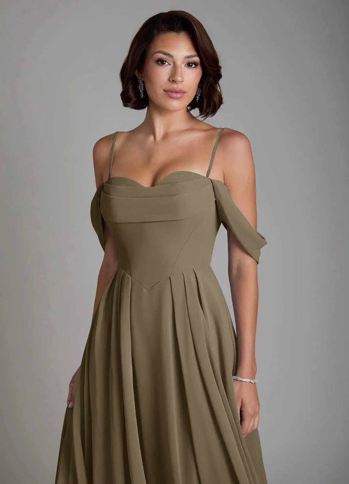 Loisa A-Line Off-the-Shoulder Chiffon Bridesmaid Dress in Willow Green