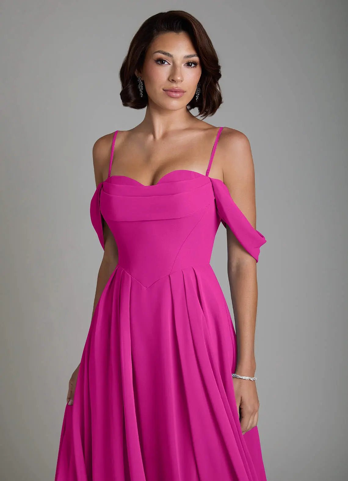 Loisa A-Line Off-the-Shoulder Chiffon Bridesmaid Dress in Fuchsia