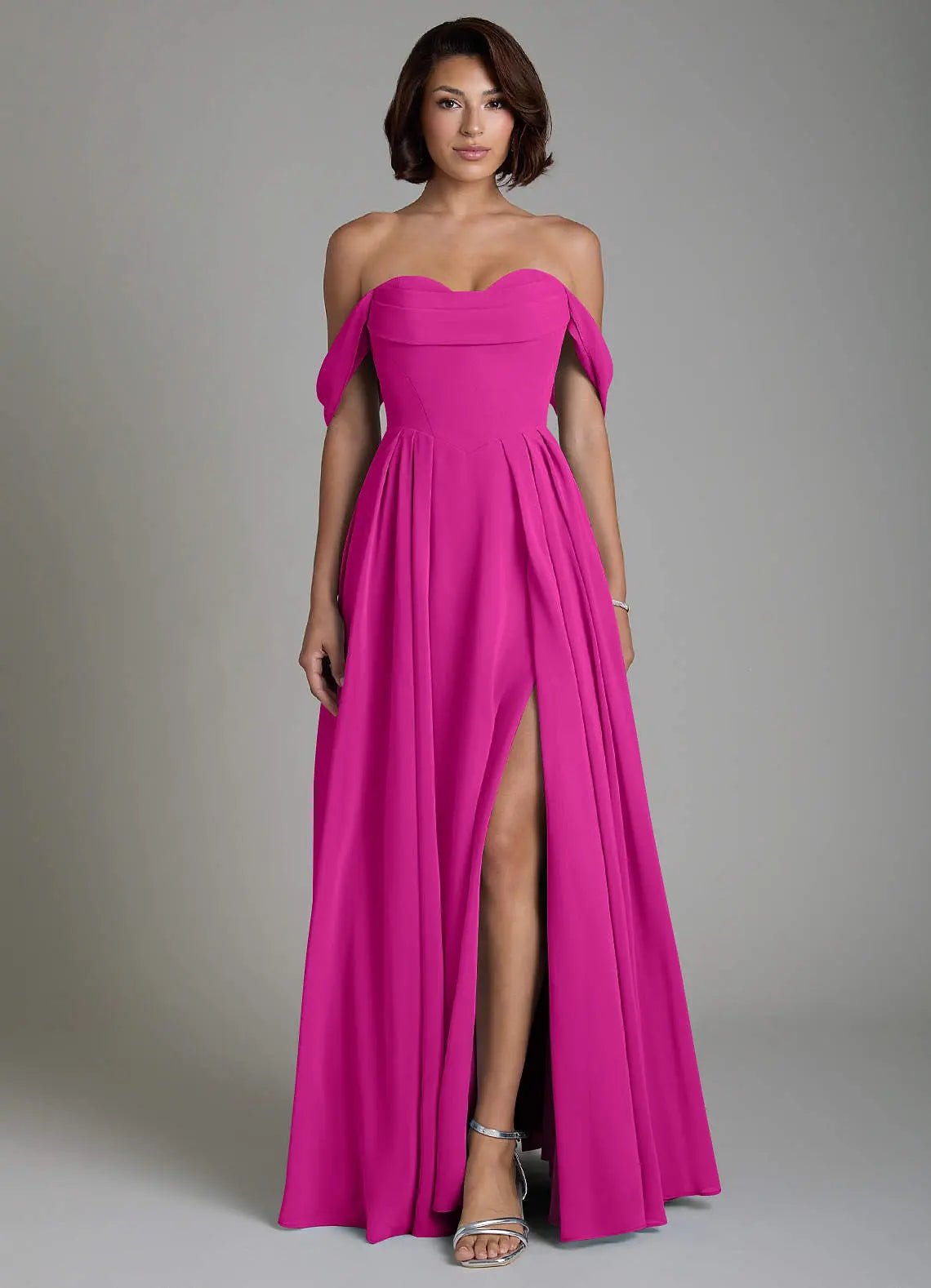Loisa A-Line Off-the-Shoulder Chiffon Bridesmaid Dress in Fuchsia