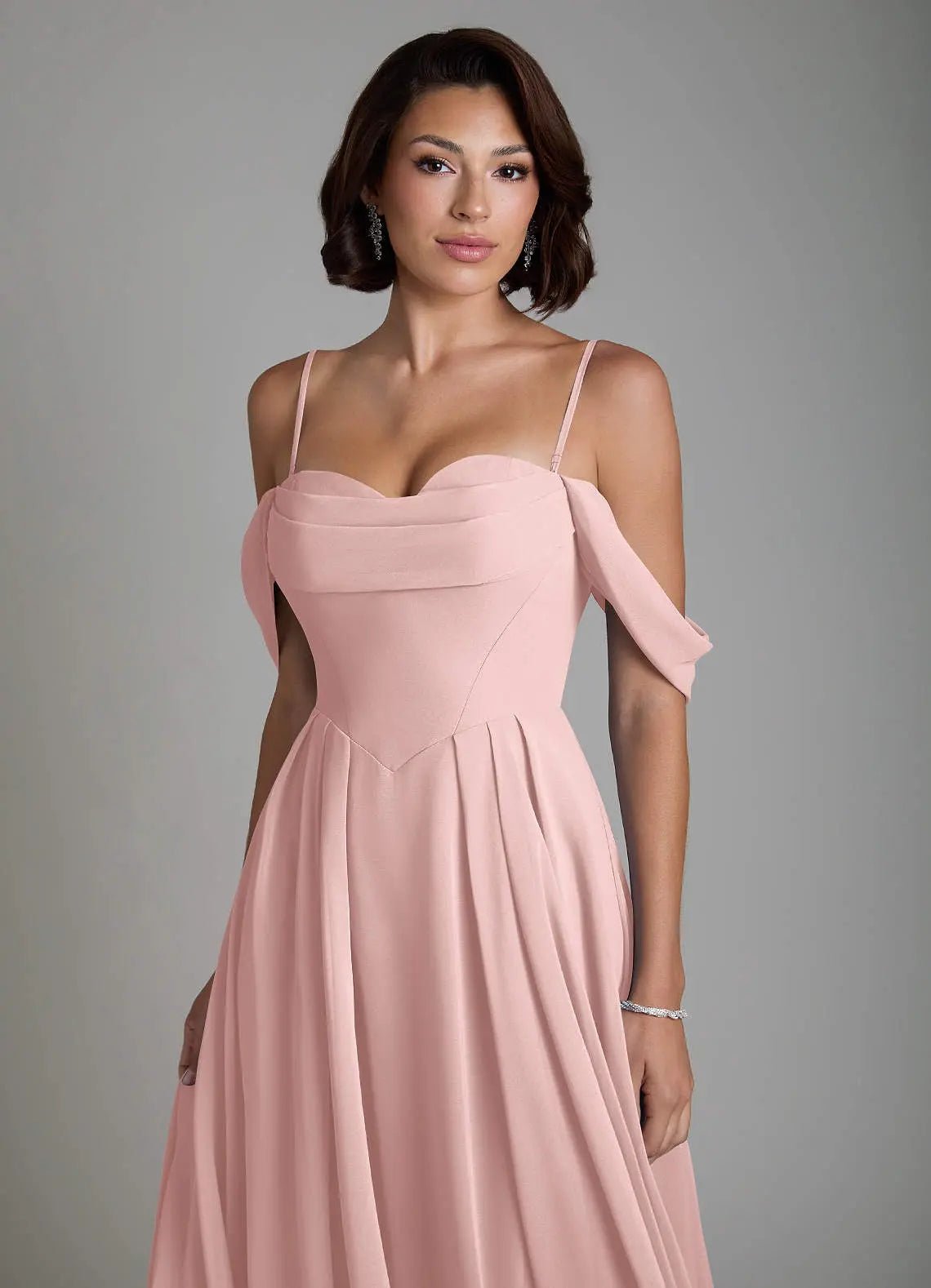 Loisa A-Line Off-the-Shoulder Chiffon Bridesmaid Dress in Powder Pink