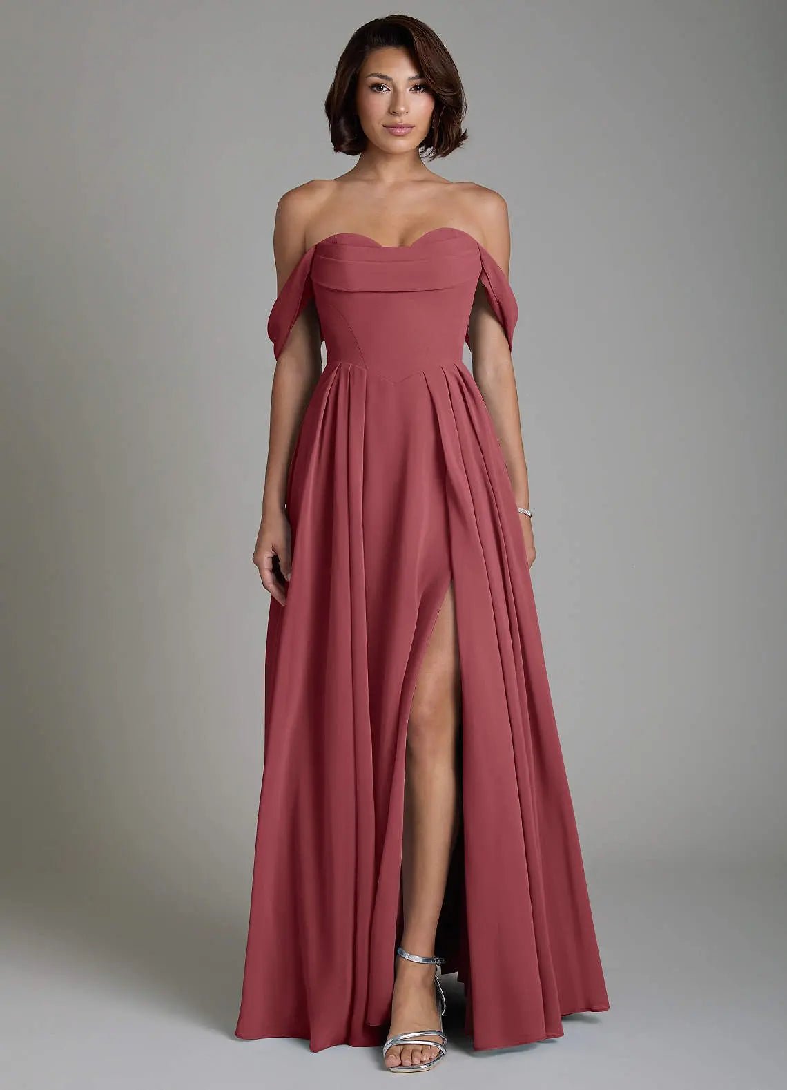 Loisa A-Line Off-the-Shoulder Chiffon Bridesmaid Dress in Merlot