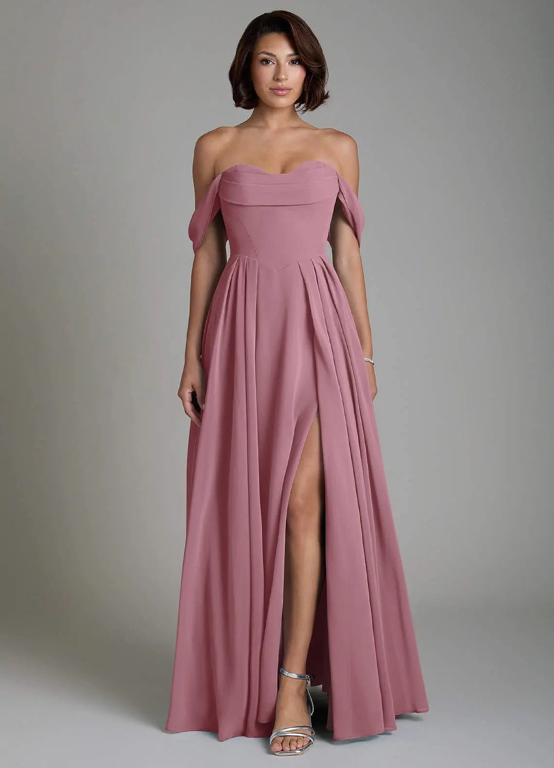 Loisa A-Line Off-the-Shoulder Chiffon Bridesmaid Dress in Vintage Mauve