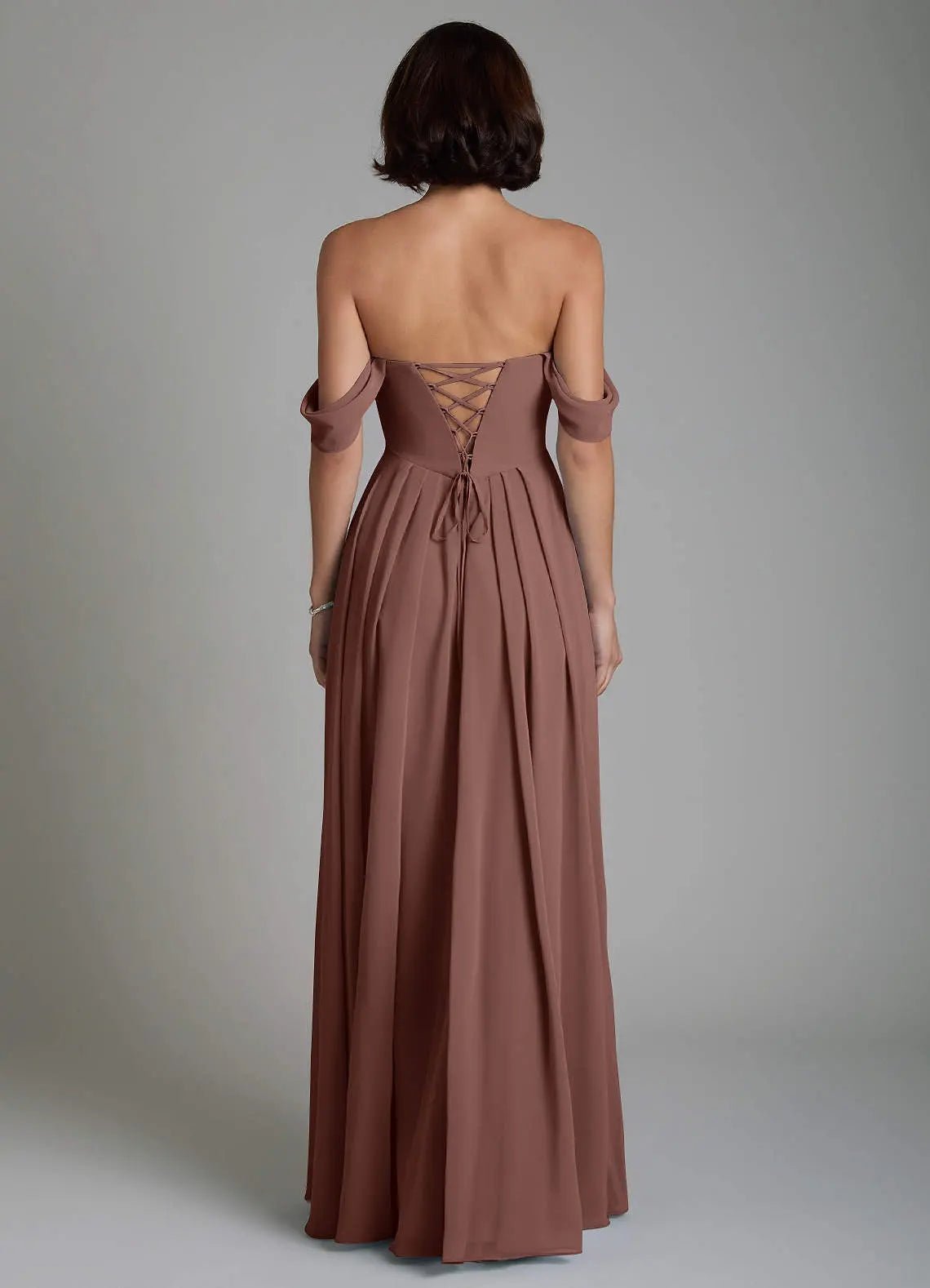 Loisa A-Line Off-the-Shoulder Chiffon Bridesmaid Dress in Espresso