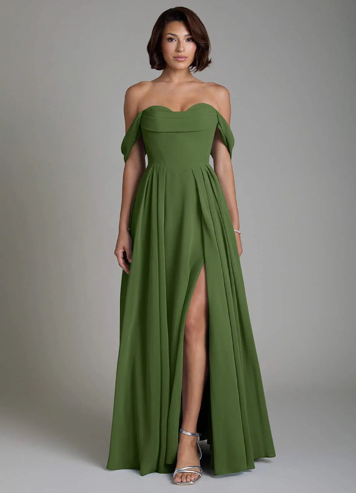 Loisa A-Line Off-the-Shoulder Chiffon Bridesmaid Dress in Olive