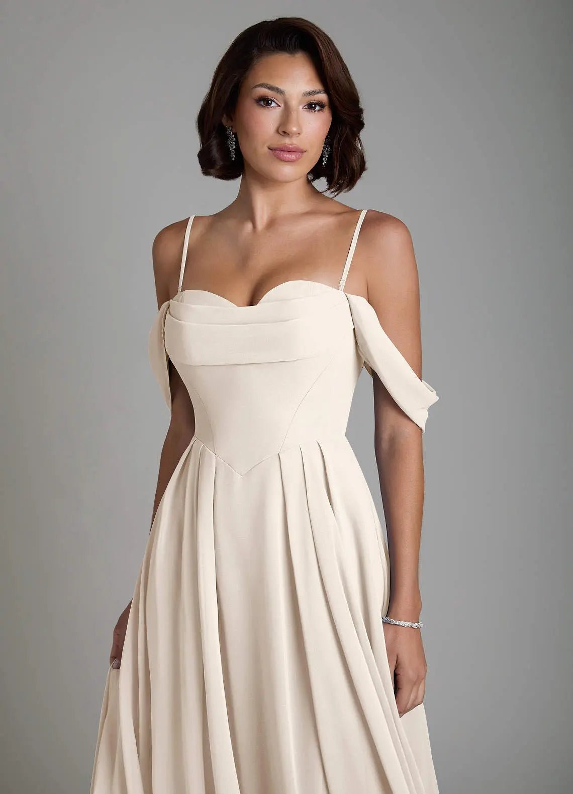 Loisa A-Line Off-the-Shoulder Chiffon Bridesmaid Dress in White Alabaster