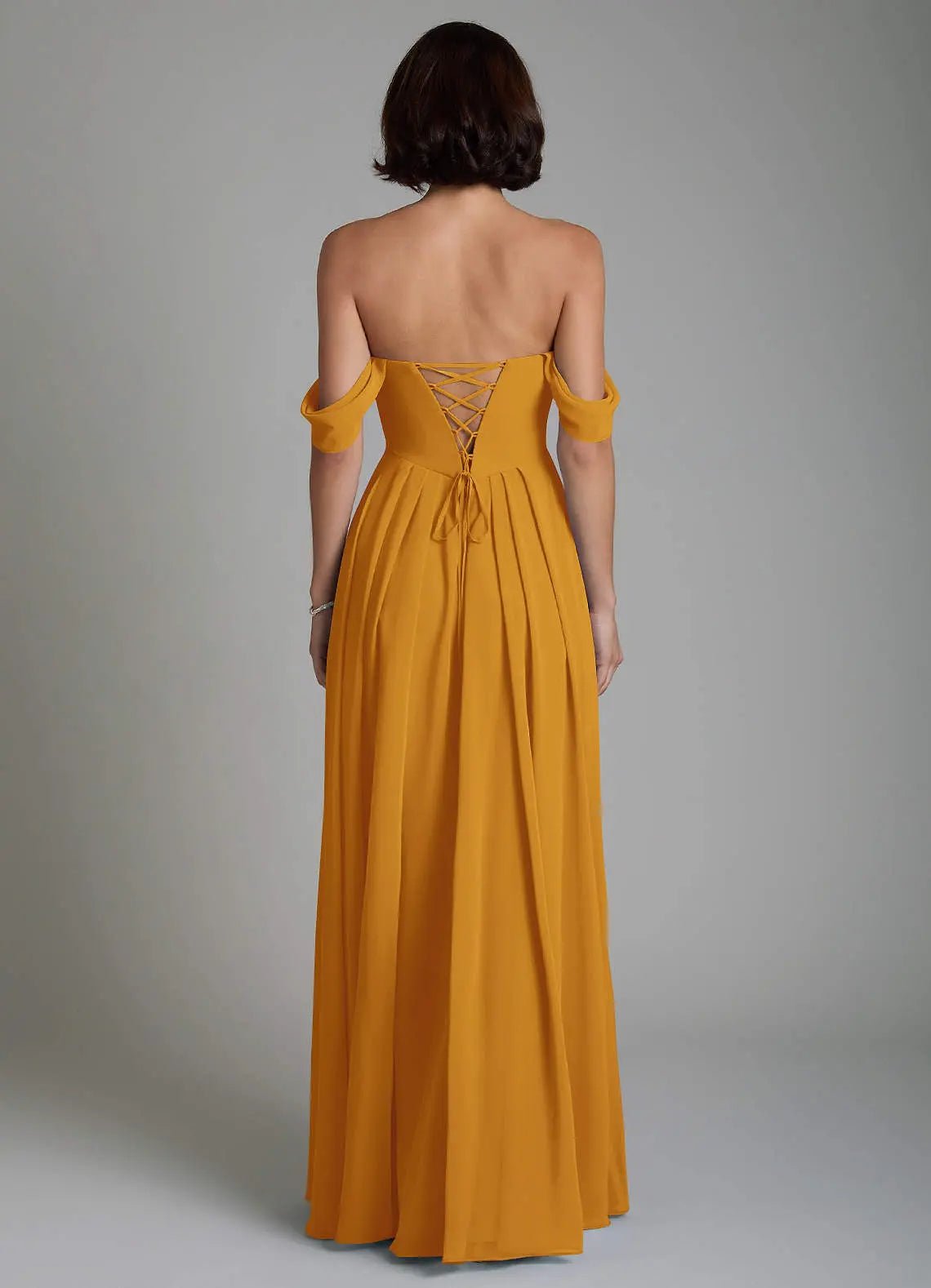 Loisa A-Line Off-the-Shoulder Chiffon Bridesmaid Dress in butterscotch