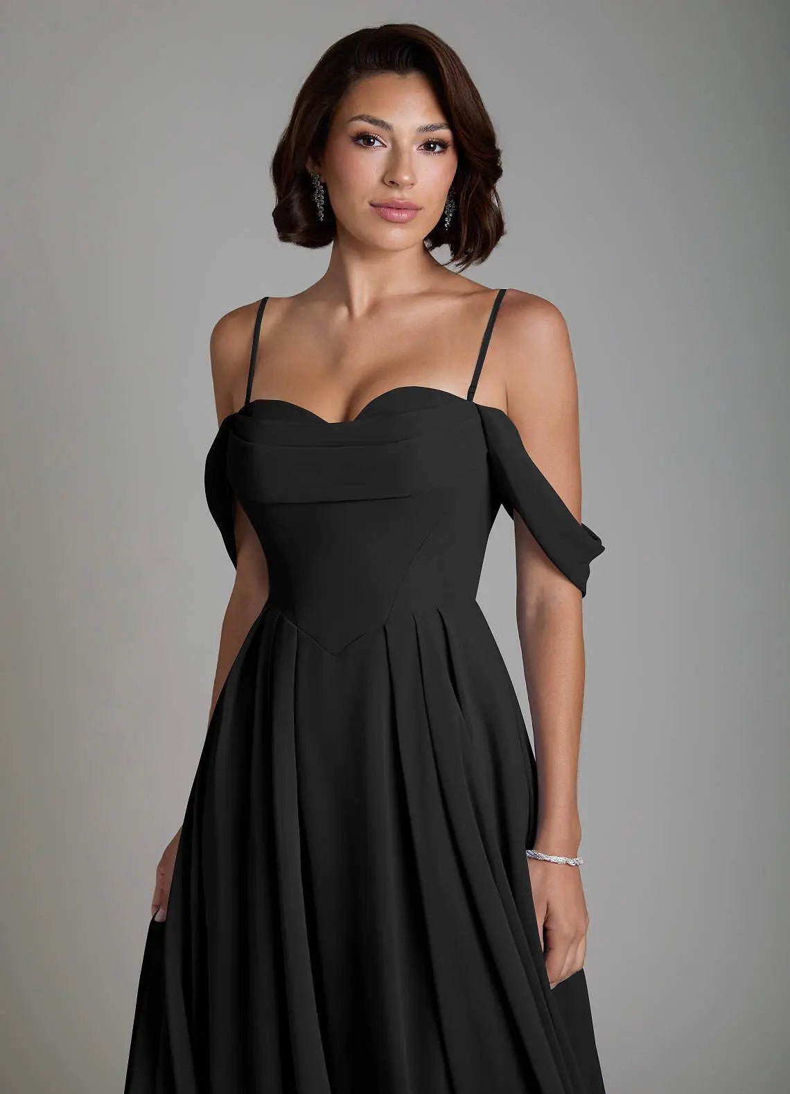 Loisa A-Line Off-the-Shoulder Chiffon Bridesmaid Dress in black