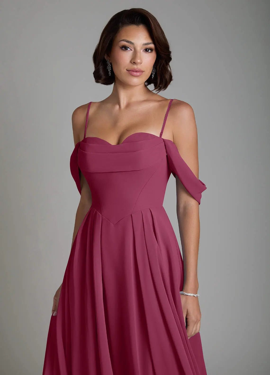 Loisa A-Line Off-the-Shoulder Chiffon Bridesmaid Dress in Mulberry