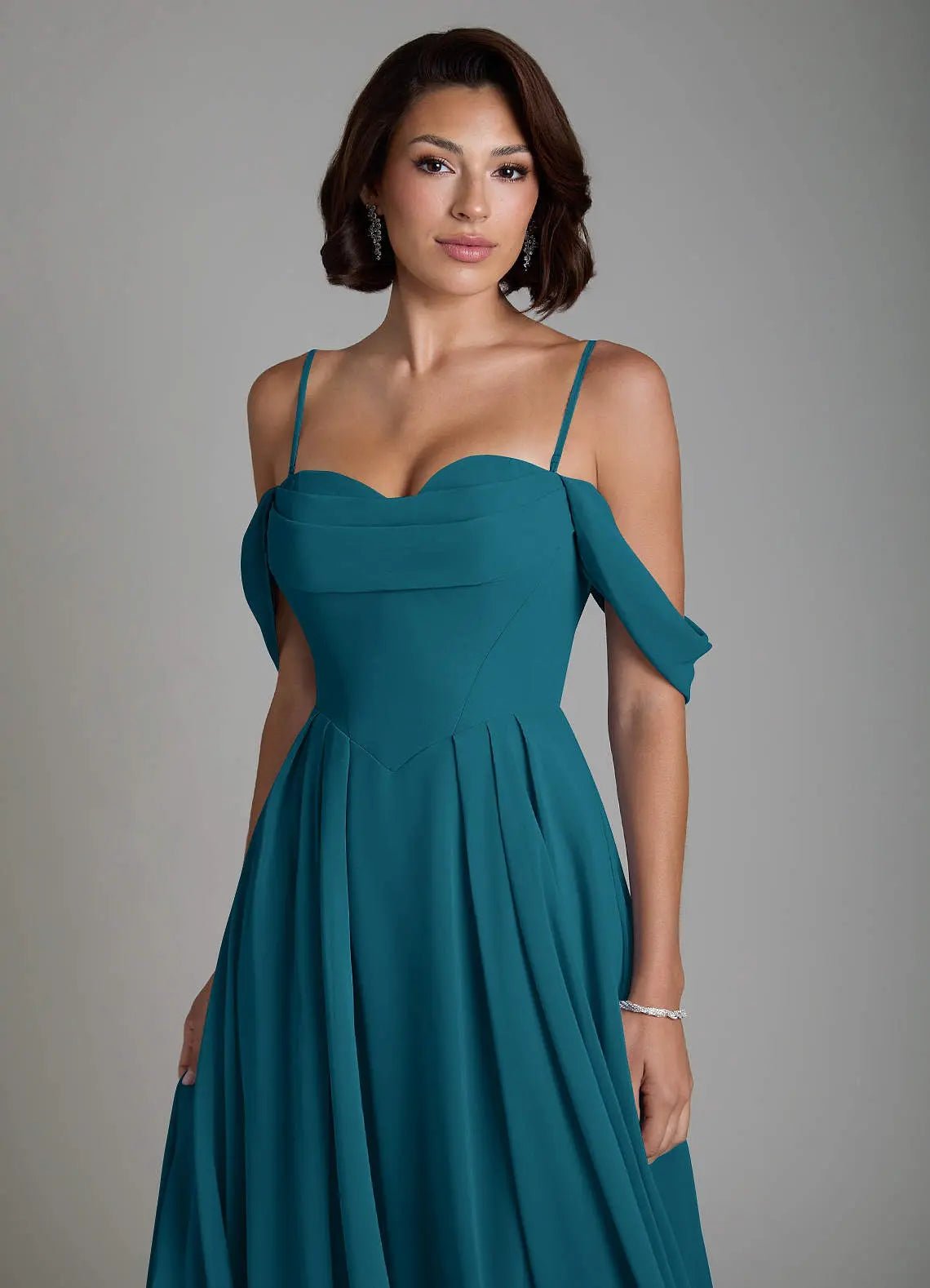 Loisa A-Line Off-the-Shoulder Chiffon Bridesmaid Dress in Ink Blue