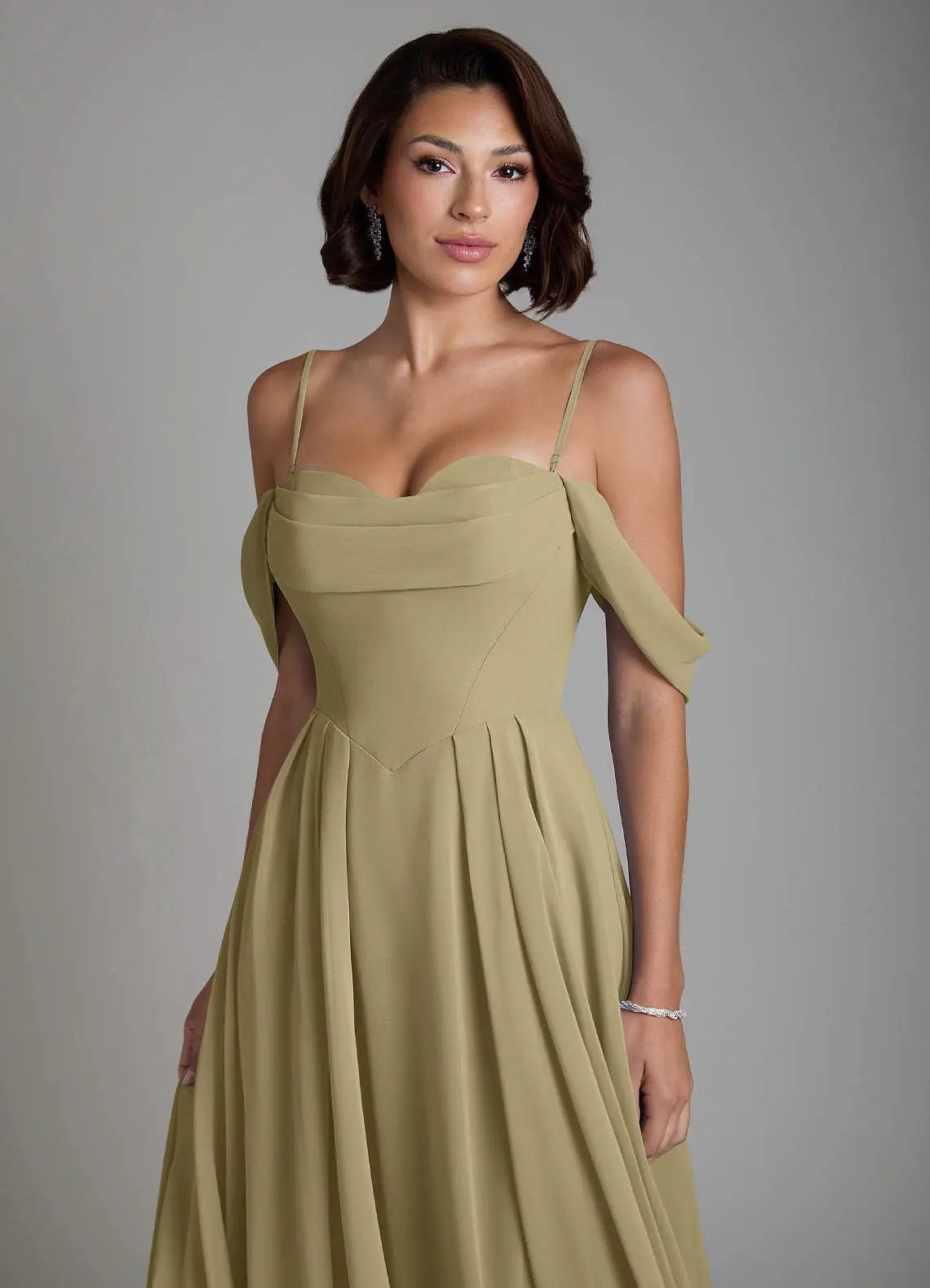 Loisa A-Line Off-the-Shoulder Chiffon Bridesmaid Dress in Moss Green